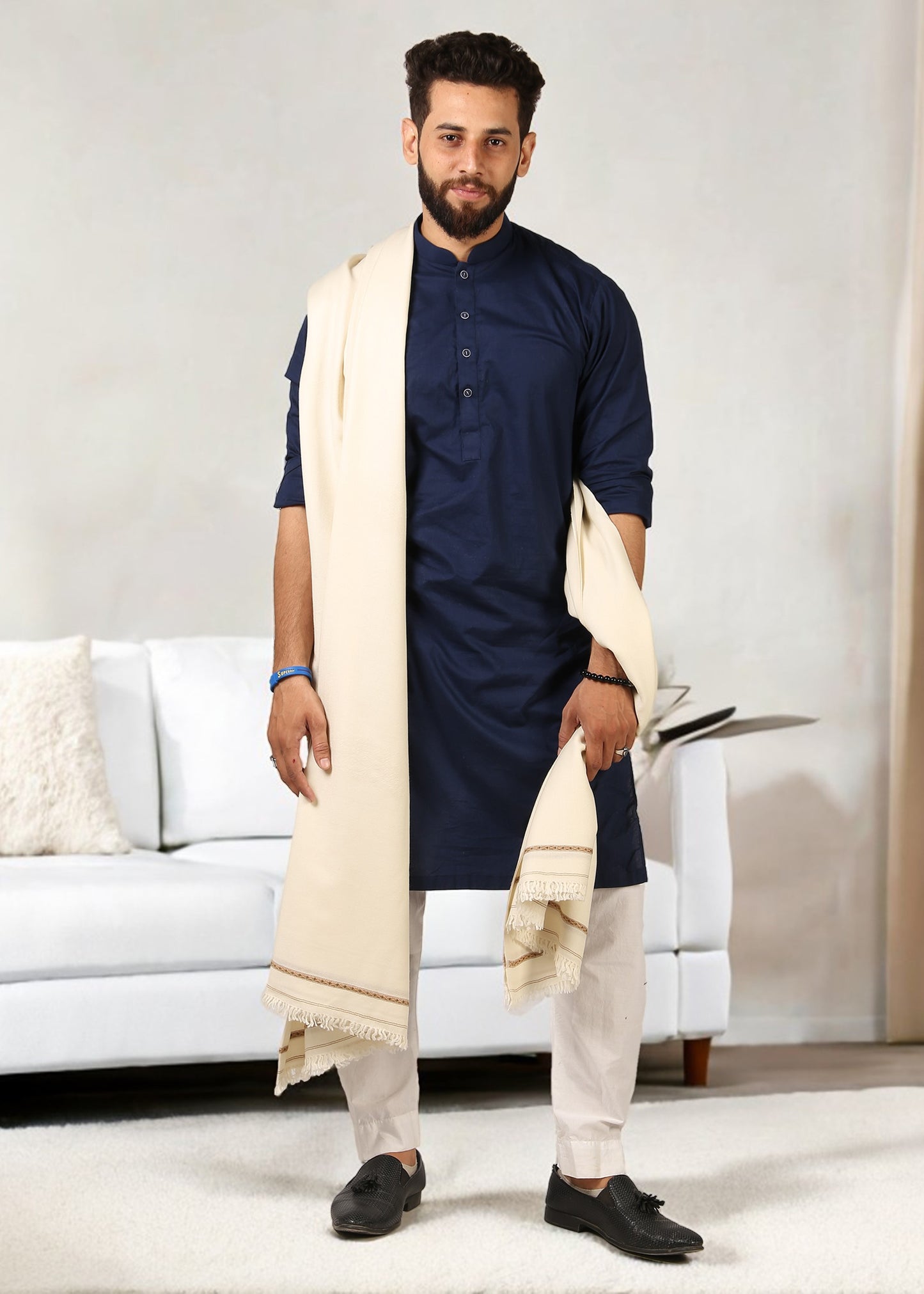 ریگل کشمیری خوبصورتی: مردوں کے لیے خالص پشمینہ دھوسہ پٹی شال 