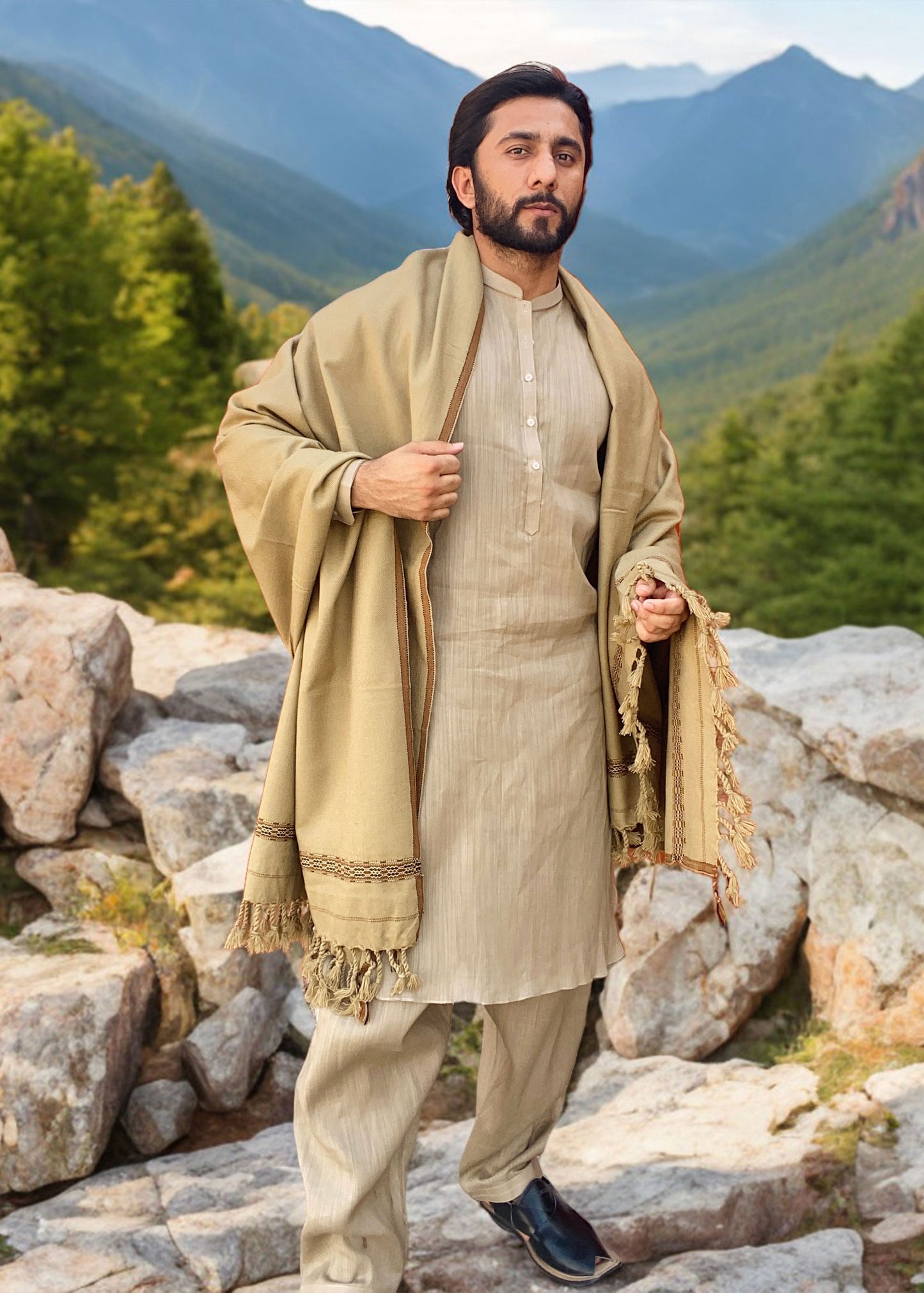 Distinguished Elegance: Pure Acrylic Woolen Peshawari Dhussa Shawl for Men (Medium)