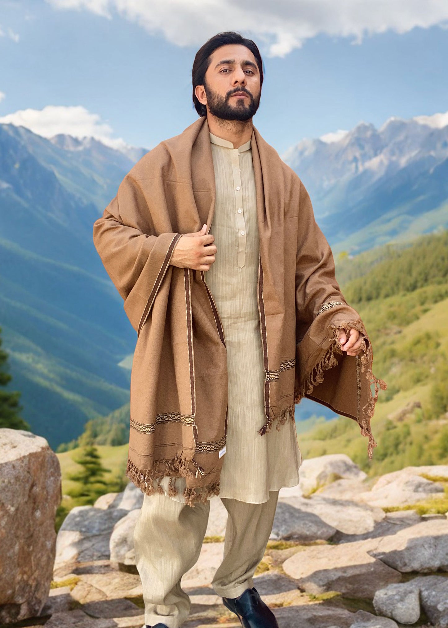 Distinguished Elegance: Pure Acrylic Woolen Peshawari Dhussa Shawl for Men (Medium)