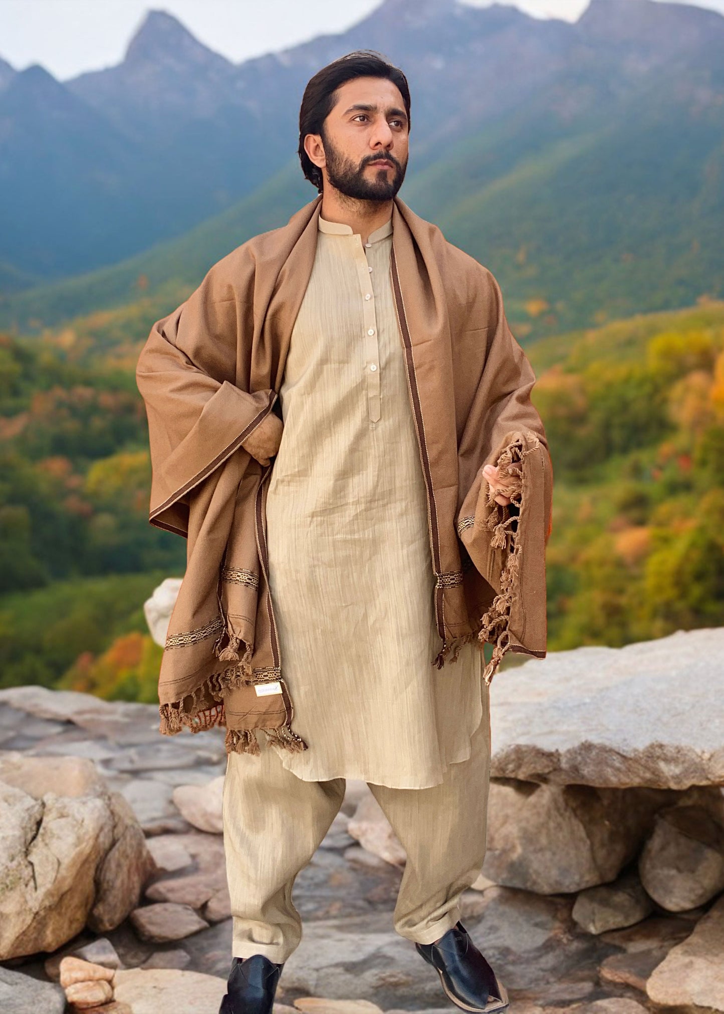 Distinguished Elegance: Pure Acrylic Woolen Peshawari Dhussa Shawl for Men (Medium)