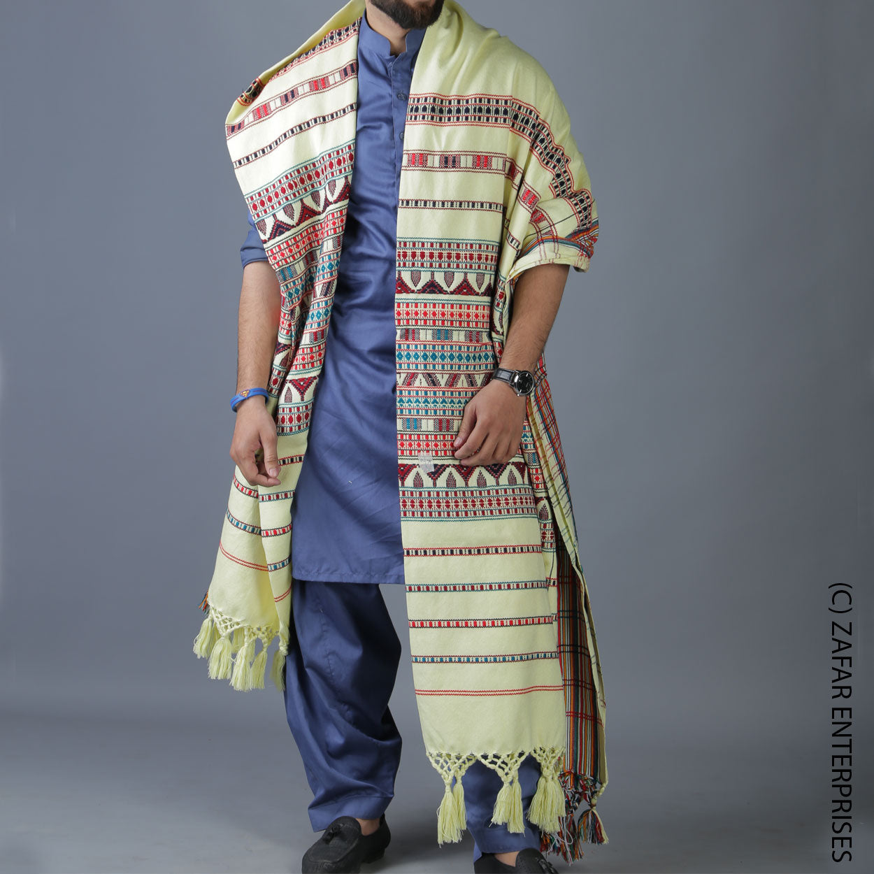 Exquisite Multani Multicolor Tharri Wadera Shawl for Men | Jumbo Size