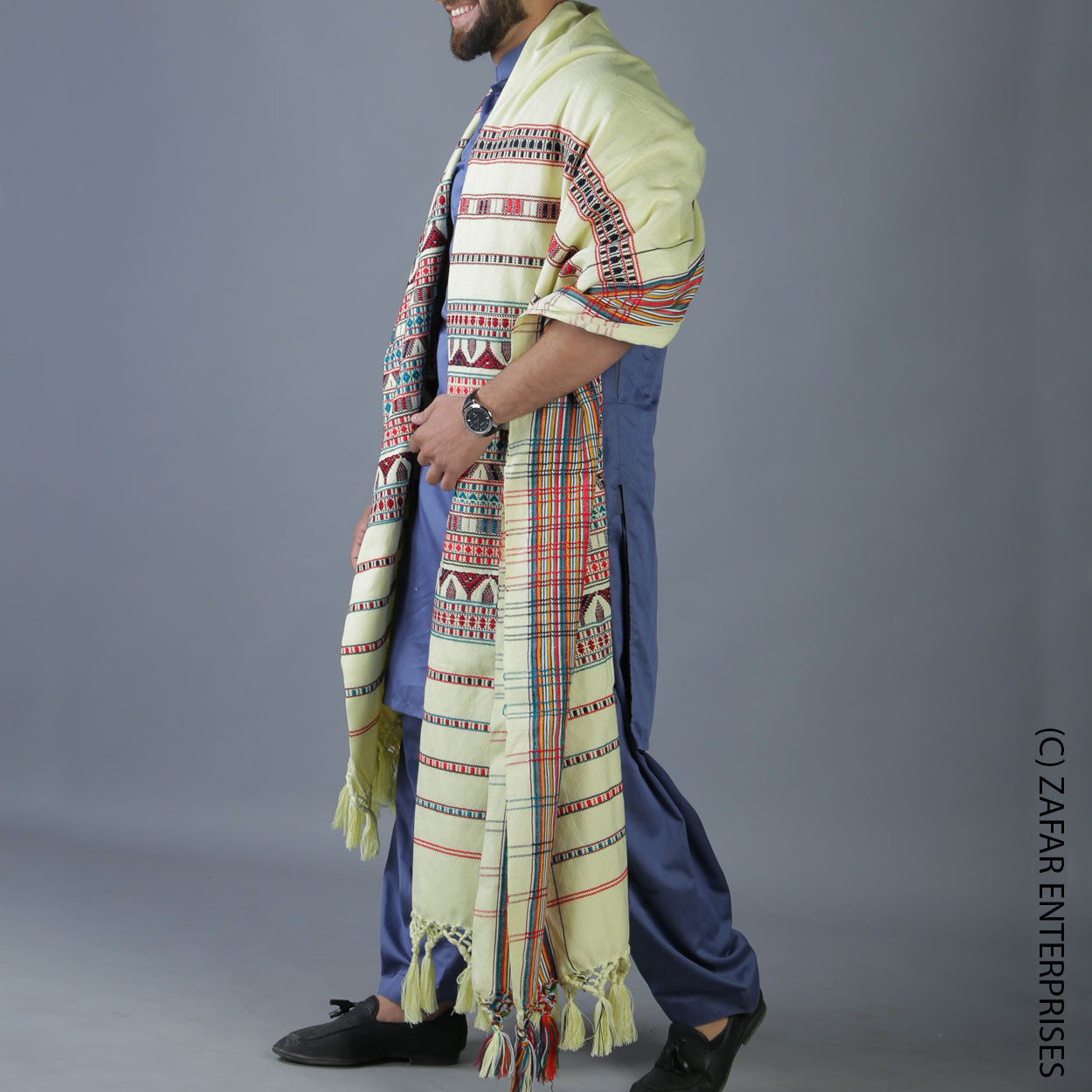 Exquisite Multani Multicolor Tharri Wadera Shawl for Men | Jumbo Size