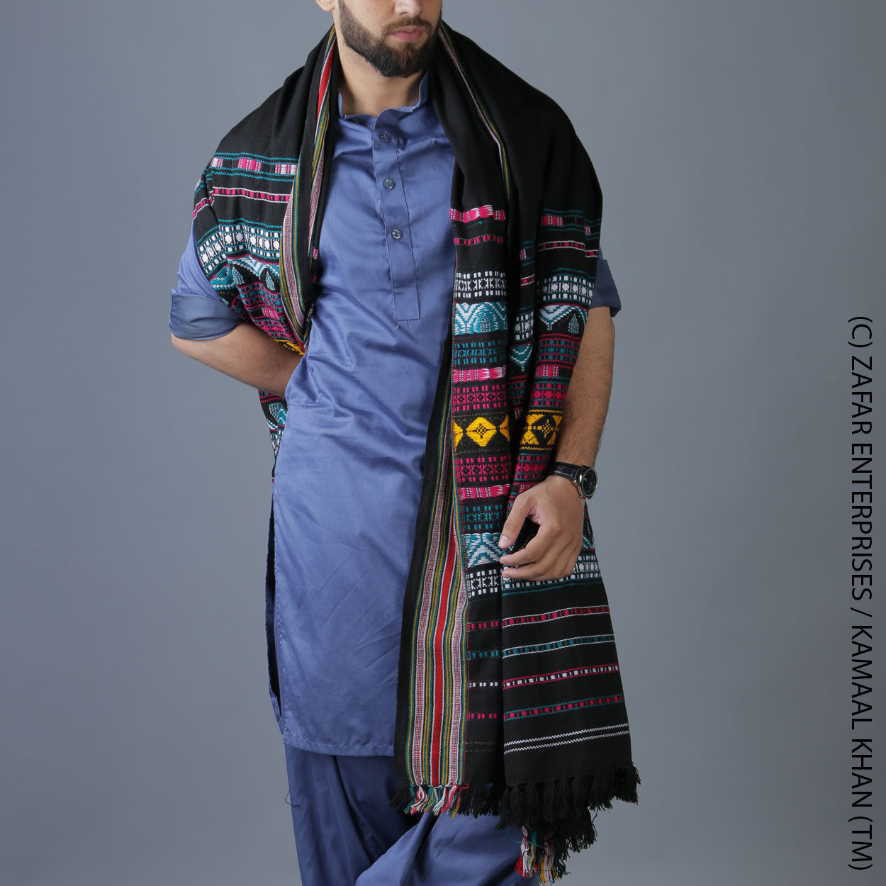 Multani Majesty: King-Sized Colorful Tharri Wadera Shawl for Men by Kamaal Khan