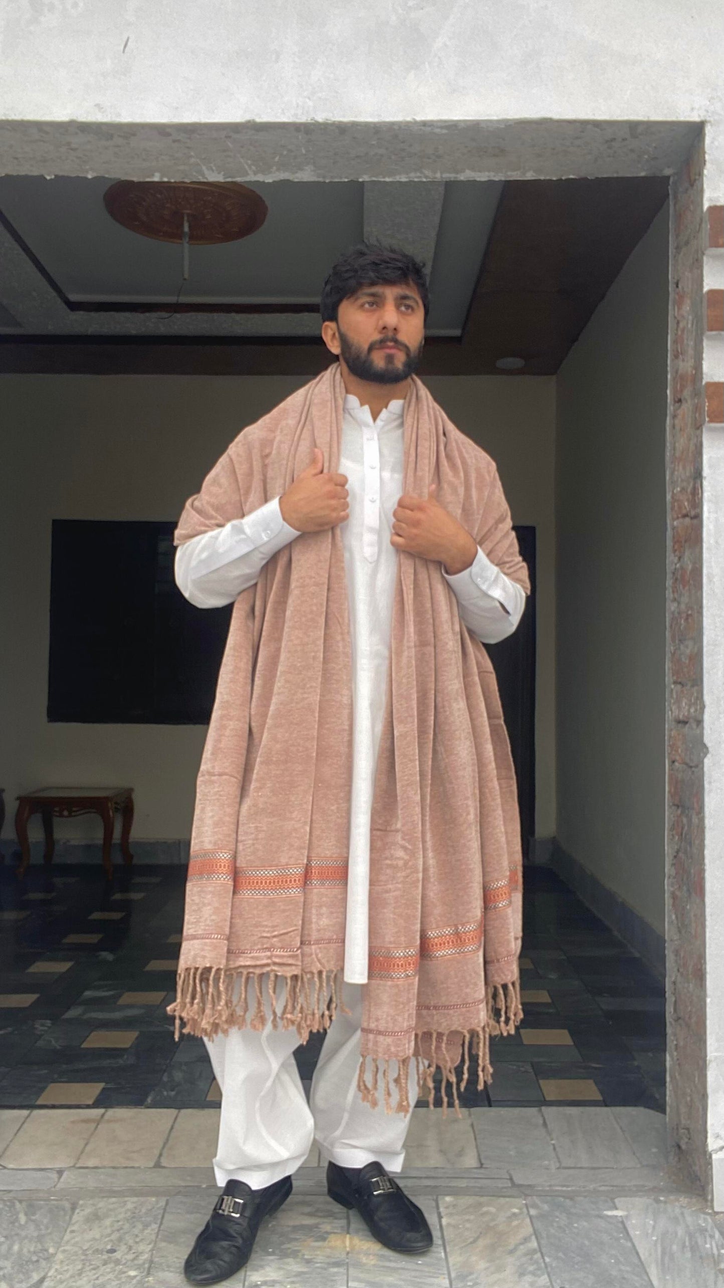 Regal Comfort: Pure Velvet Dhussa Shawl for Men