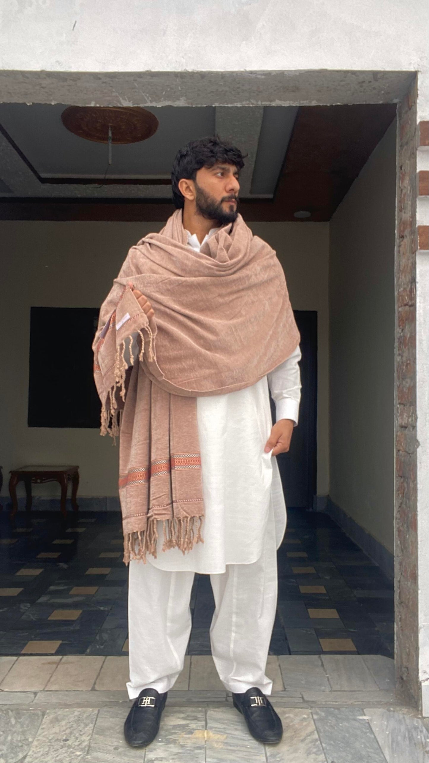Regal Comfort: Pure Velvet Dhussa Shawl for Men