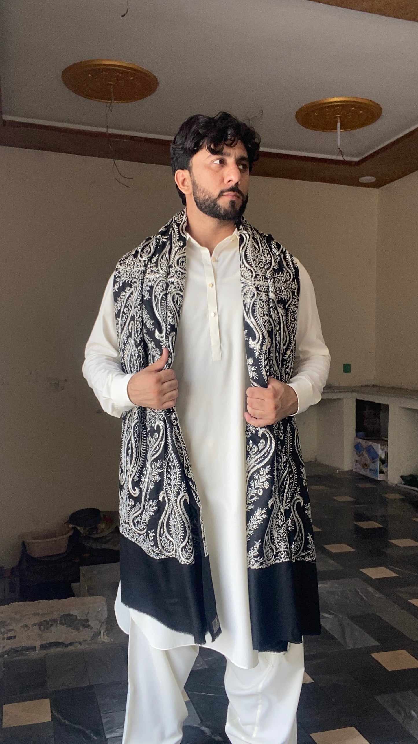 Indian Style Kashmiri Jaal Shawl For Men