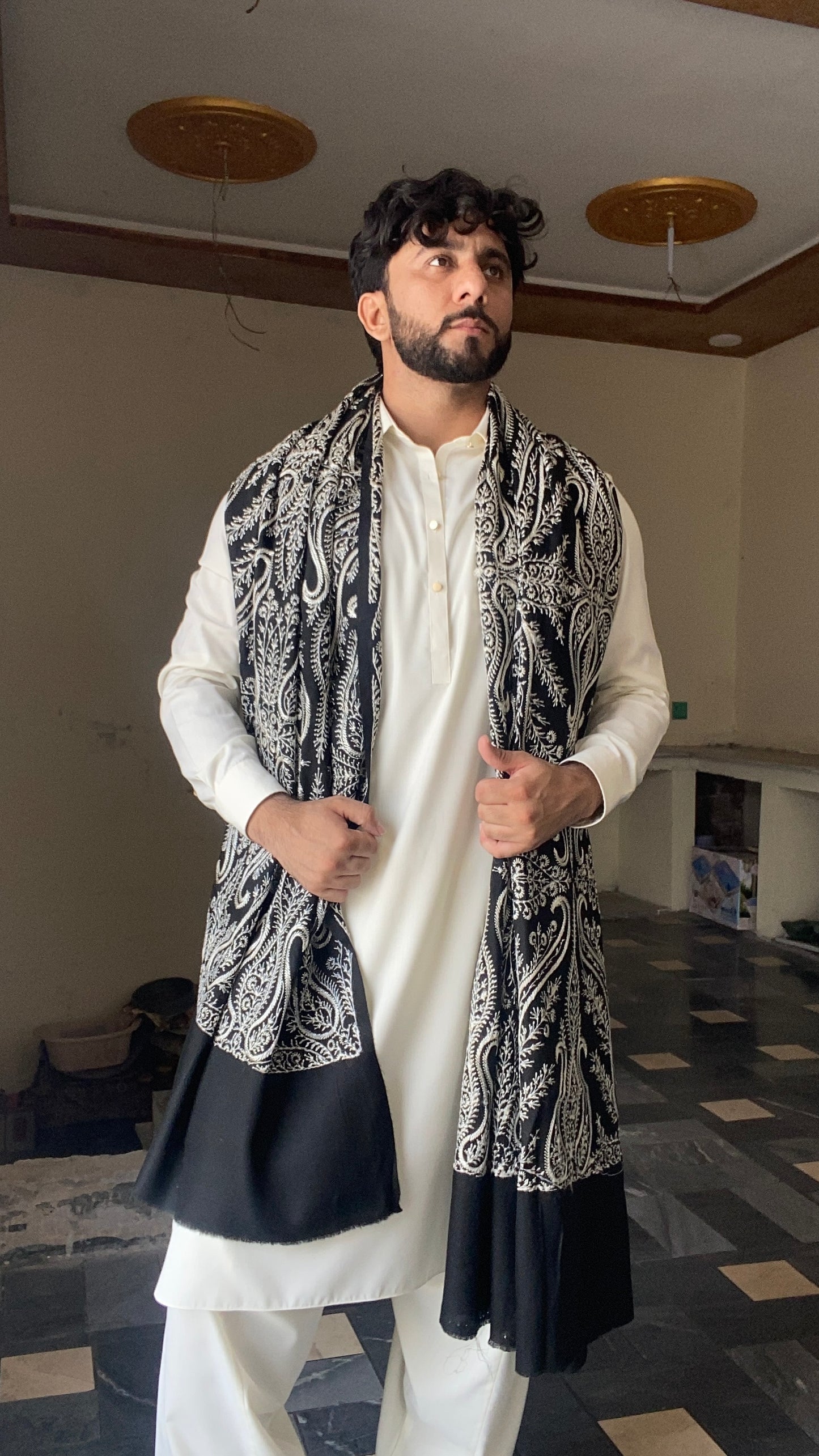 Indian Style Kashmiri Jaal Shawl For Men
