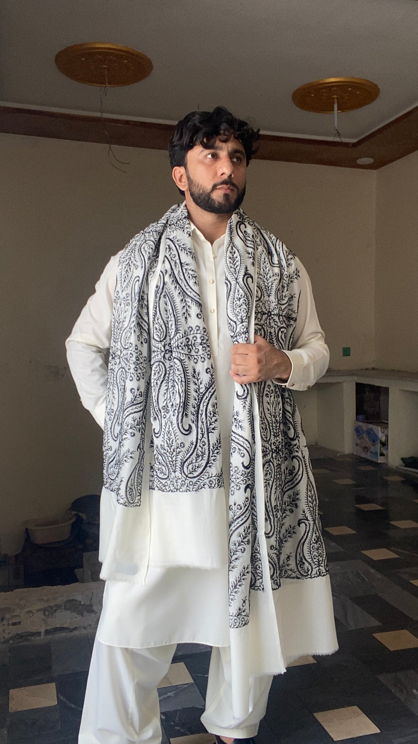 Indian Style Kashmiri Jaal Shawl For Men
