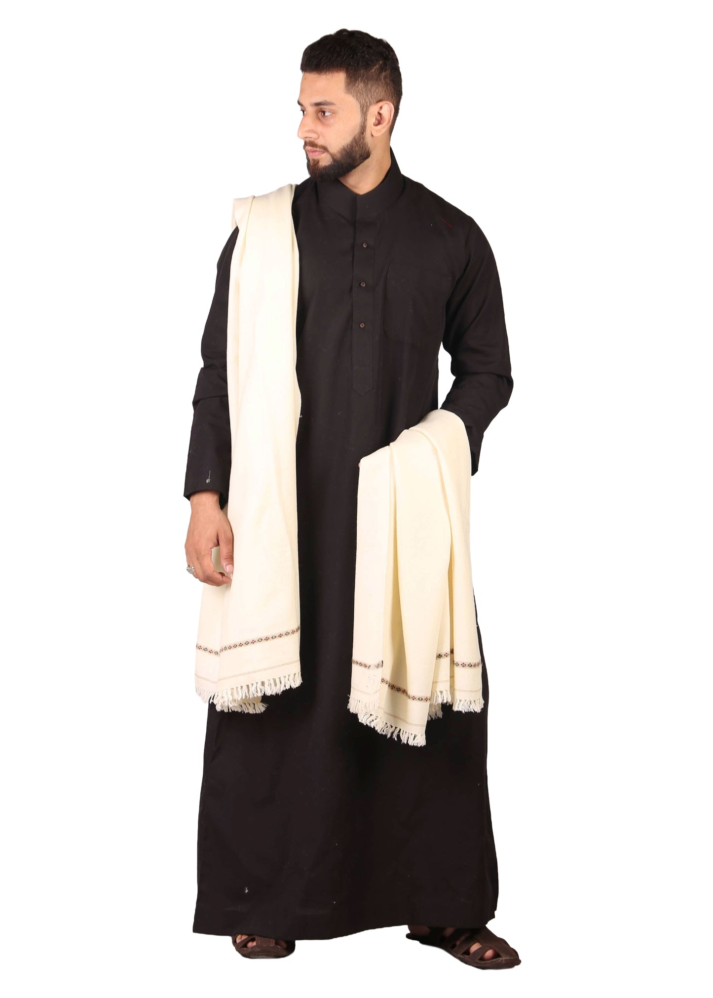 Pure Woolen Kashmiri Dhussa Shawl for Men - Multicolor Stripe Elegance