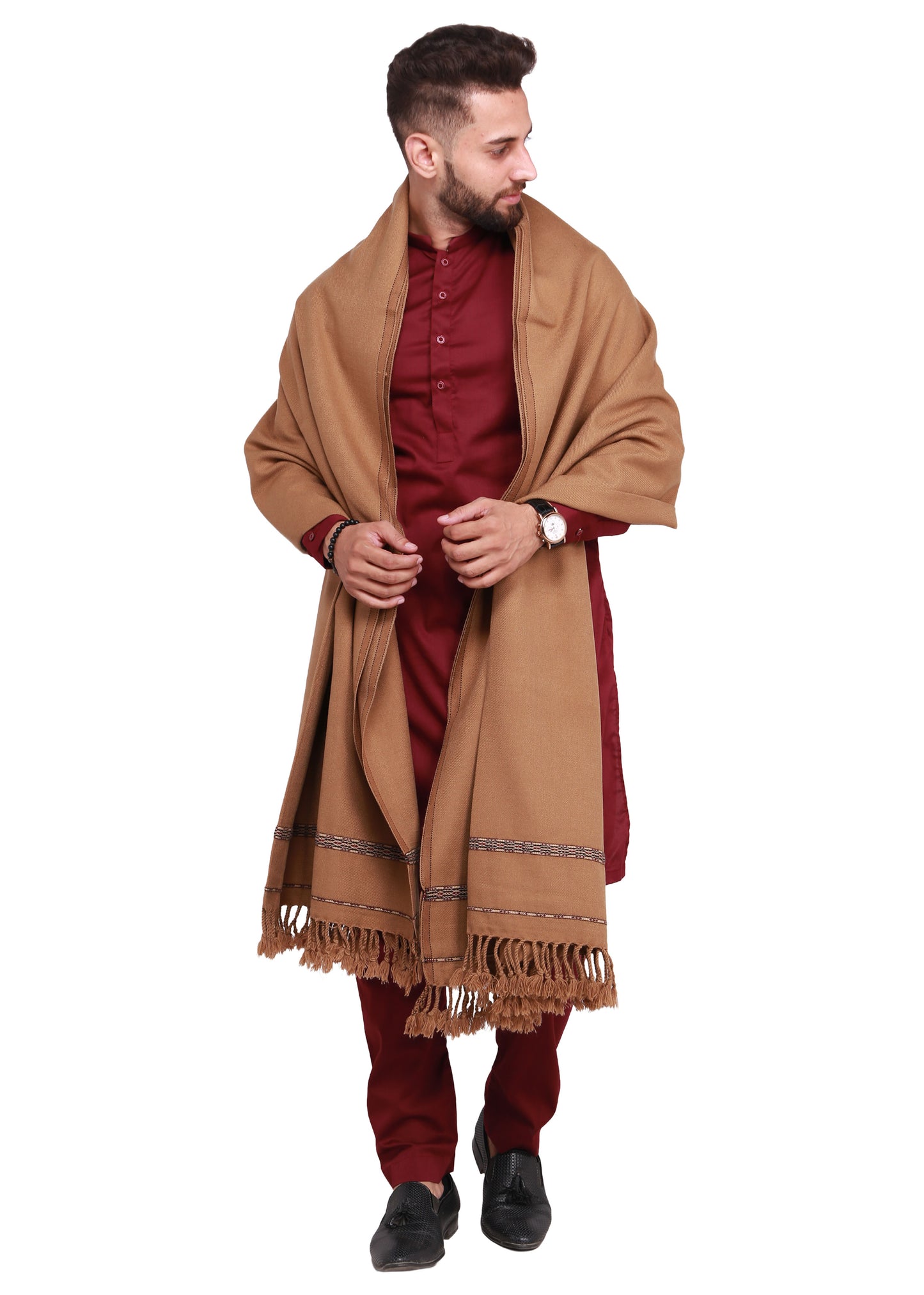 Pure Acrylic Woolen Solid Color Peshawari Dhussa Shawl For Men | Kamaal Khan Shawls