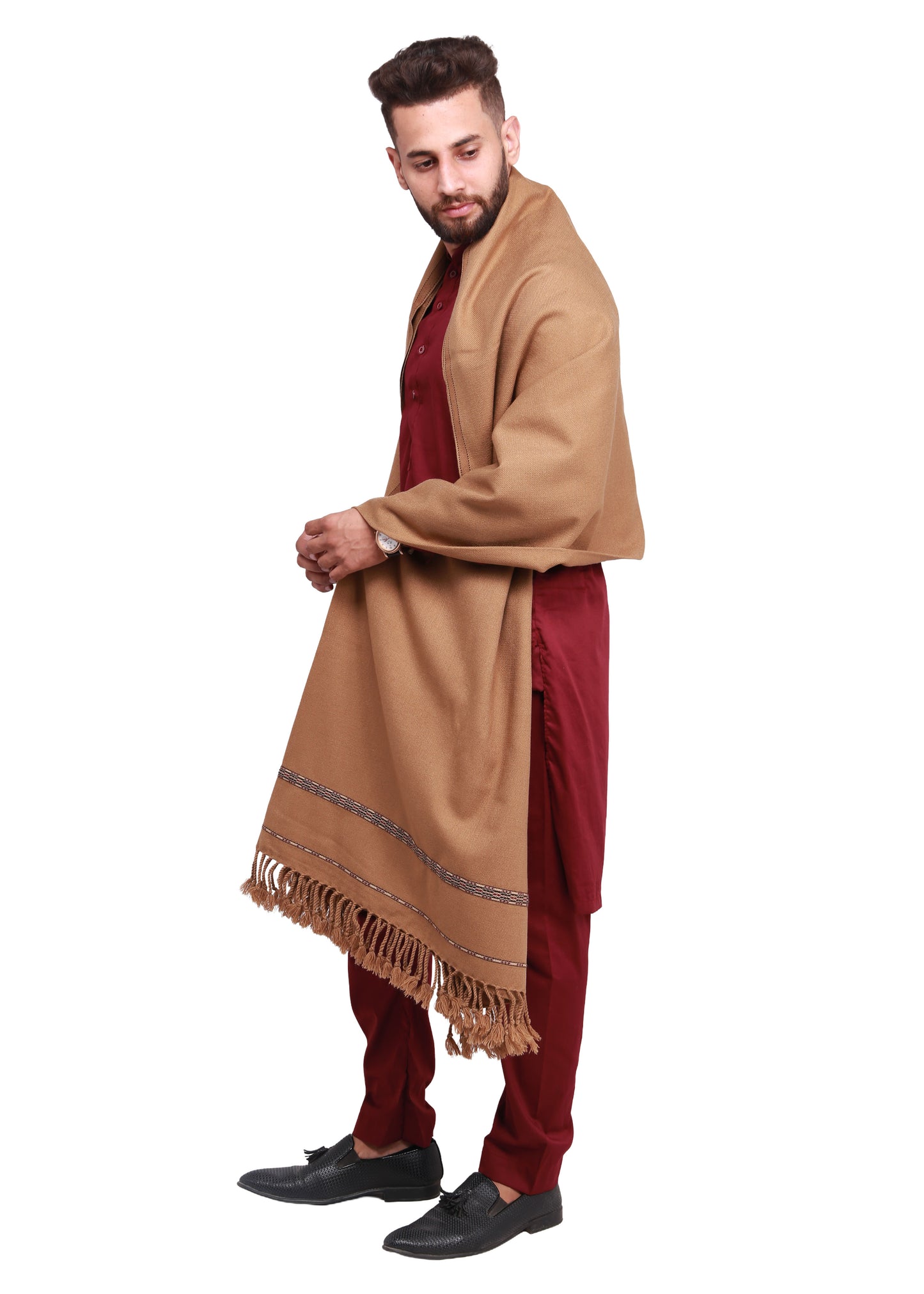 Pure Acrylic Woolen Solid Color Peshawari Dhussa Shawl For Men | Kamaal Khan Shawls