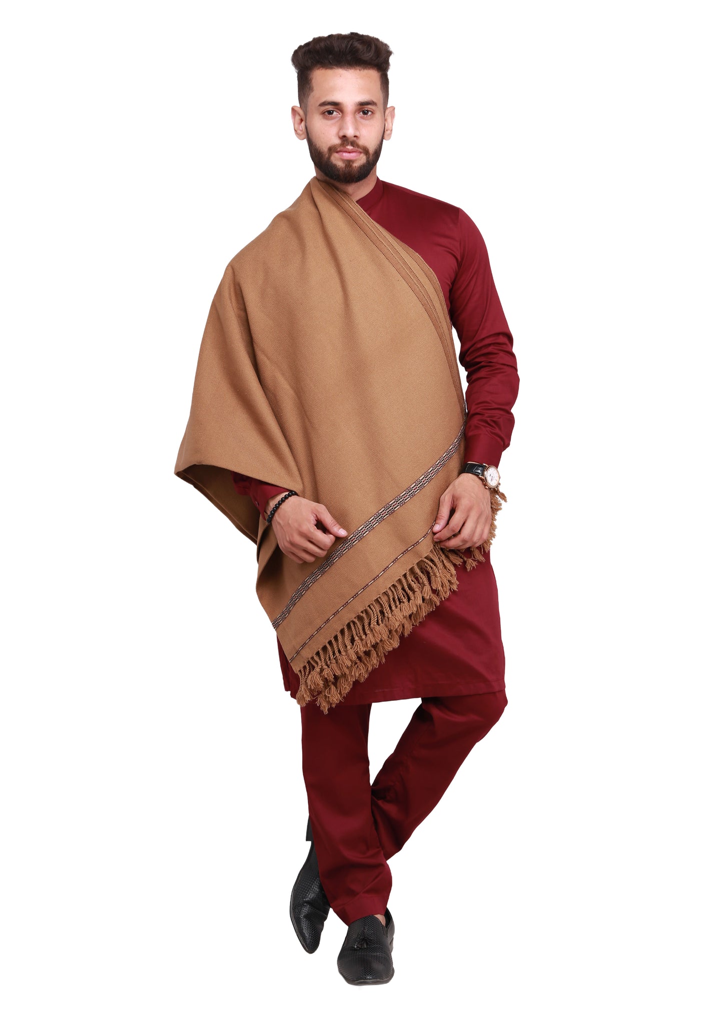 Pure Acrylic Woolen Solid Color Peshawari Dhussa Shawl For Men | Kamaal Khan Shawls