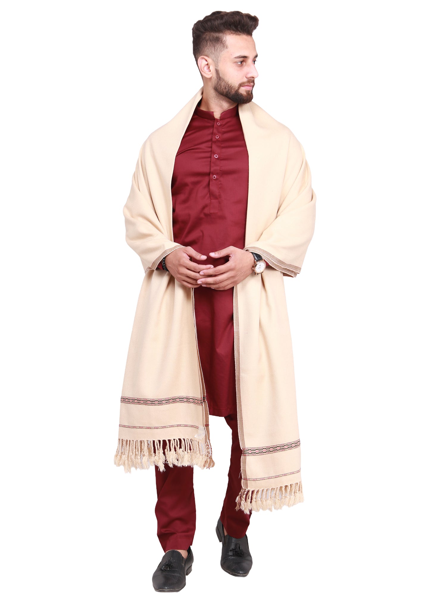 Pure Acrylic Woolen Solid Color Peshawari Dhussa Shawl For Men | Kamaal Khan Shawls