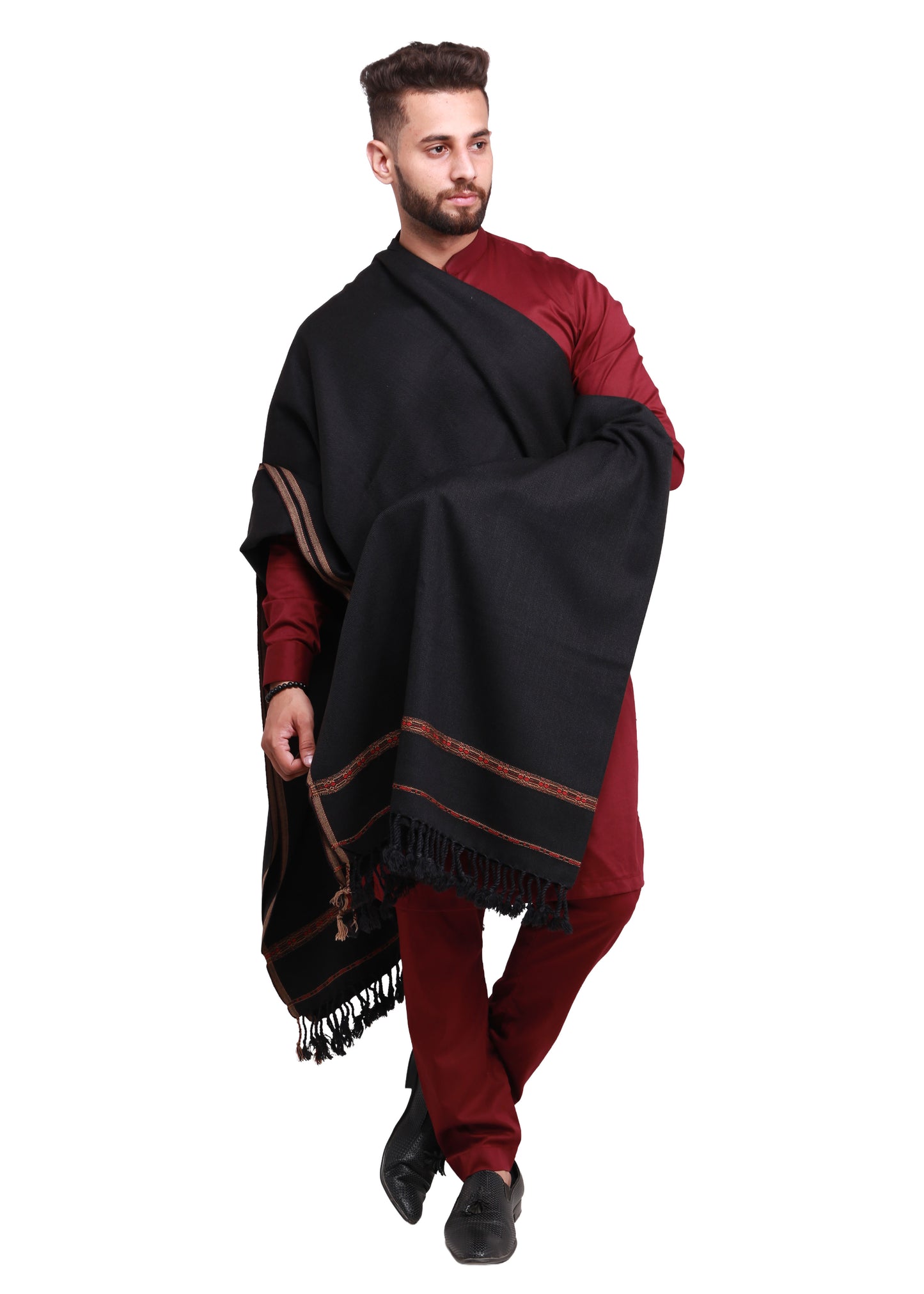 Pure Acrylic Woolen Solid Color Peshawari Dhussa Shawl For Men | Kamaal Khan Shawls