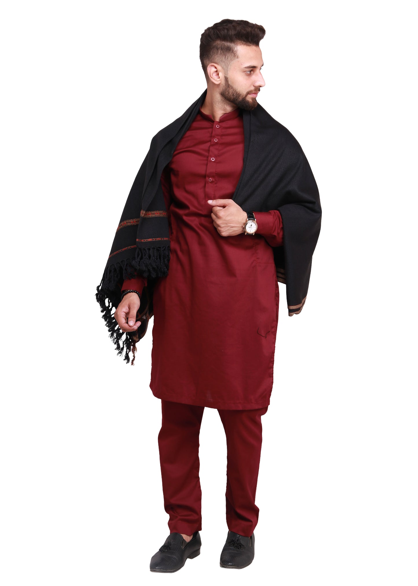 Pure Acrylic Woolen Solid Color Peshawari Dhussa Shawl For Men | Kamaal Khan Shawls
