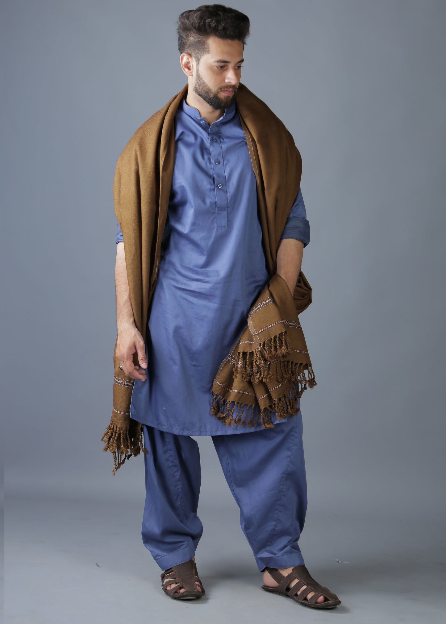 Pure Acrylic Woolen Solid Color Peshawari Dhussa Shawl For Men | Kamaal Khan Shawls