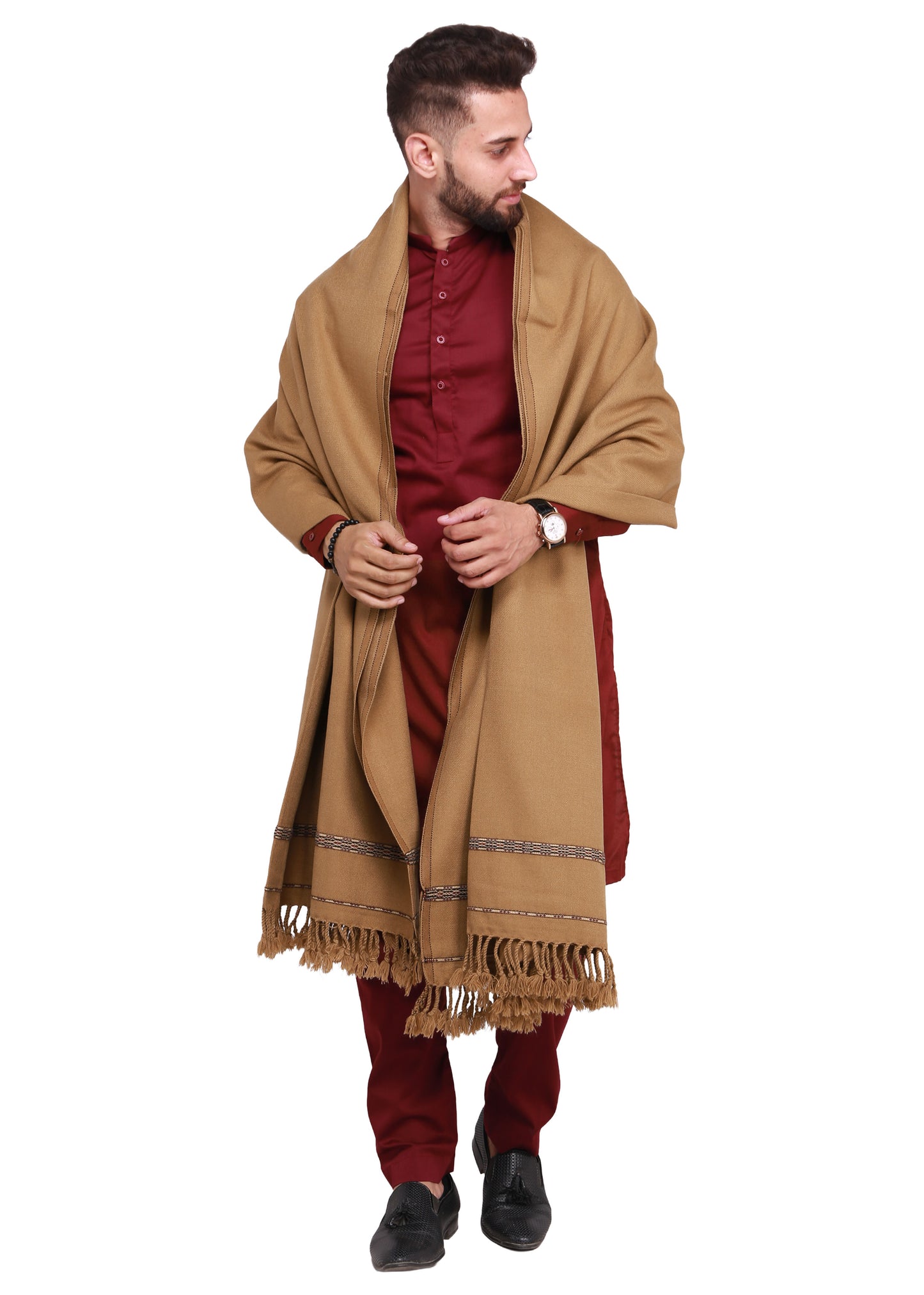 Pure Acrylic Woolen Solid Color Peshawari Dhussa Shawl For Men | Kamaal Khan Shawls