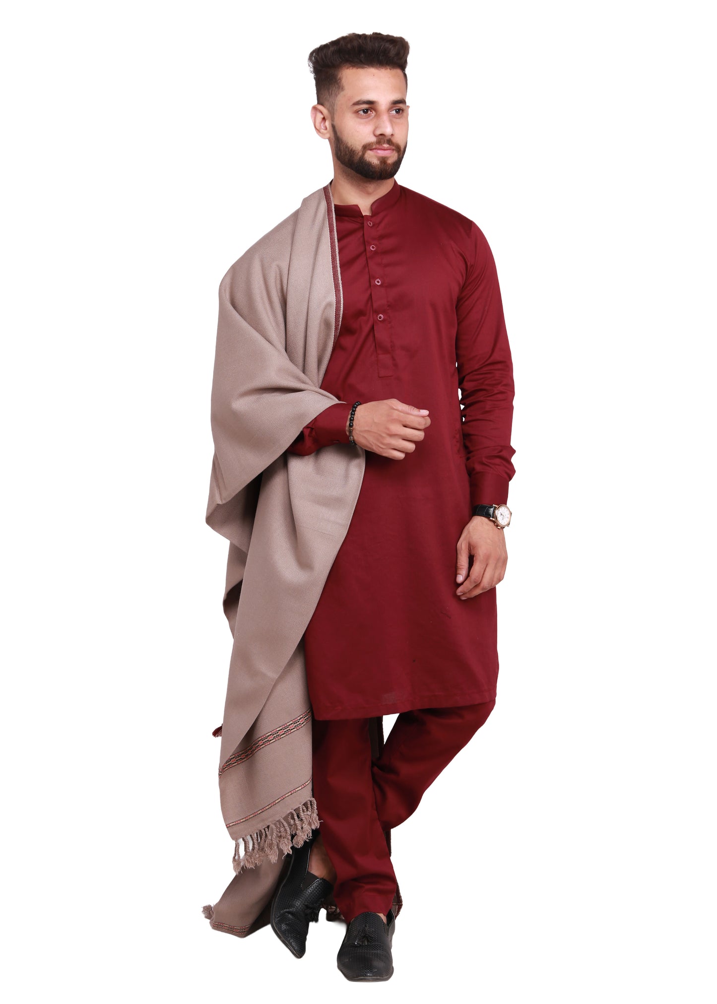 Pure Acrylic Woolen Solid Color Peshawari Dhussa Shawl For Men | Kamaal Khan Shawls