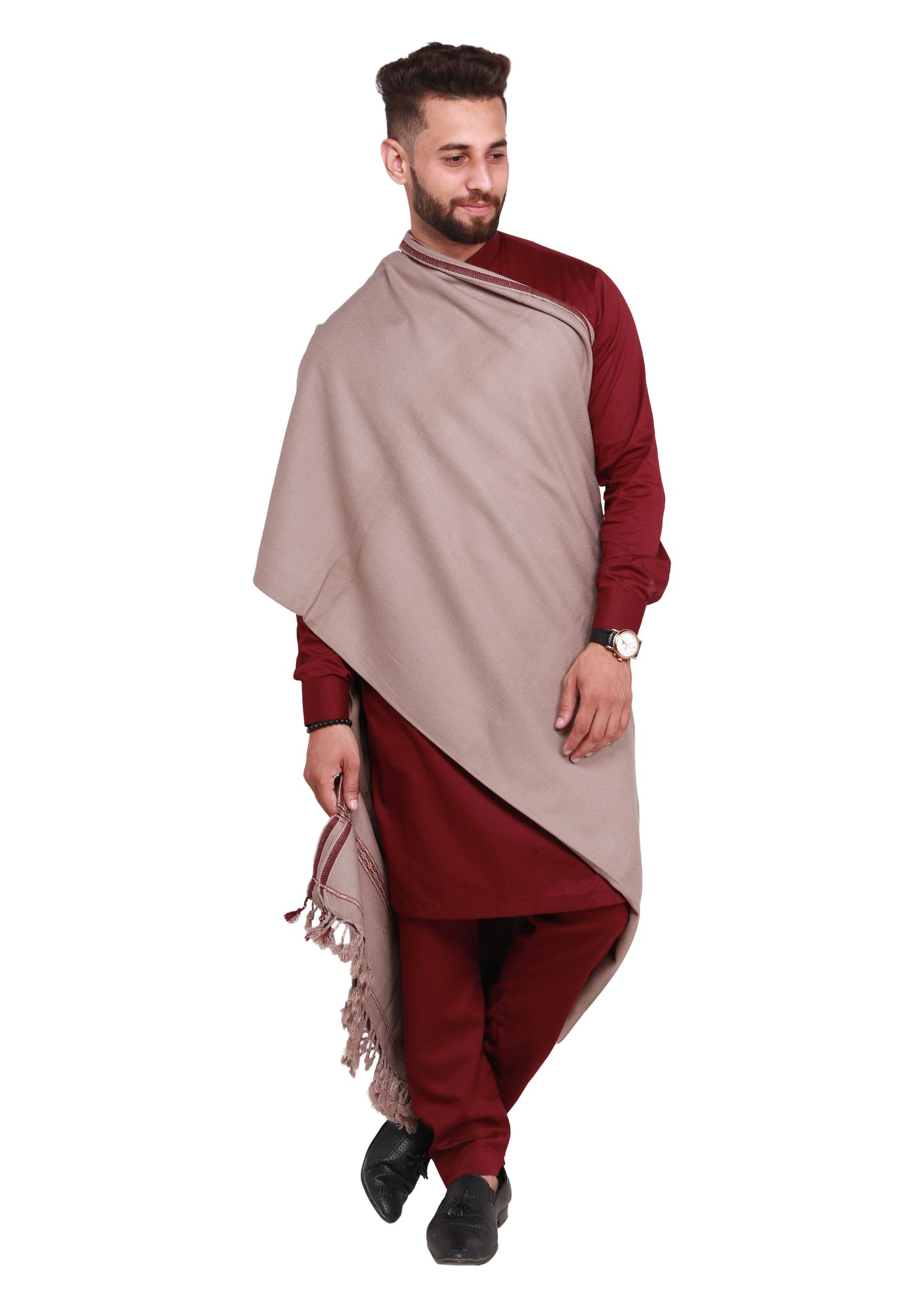 Pure Acrylic Woolen Solid Color Peshawari Dhussa Shawl For Men | Kamaal Khan Shawls