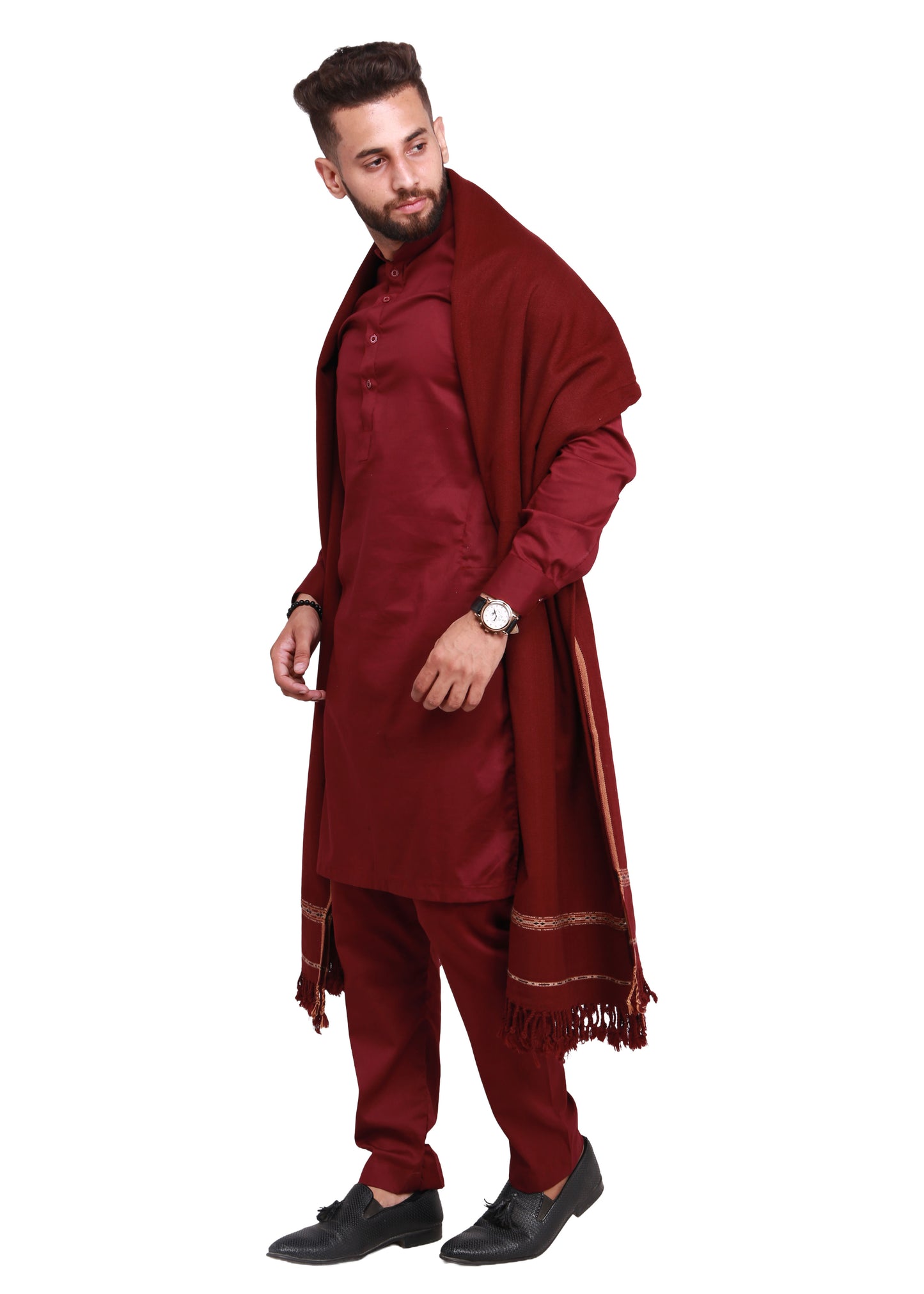Pure Acrylic Woolen Solid Color Peshawari Dhussa Shawl For Men | Kamaal Khan Shawls