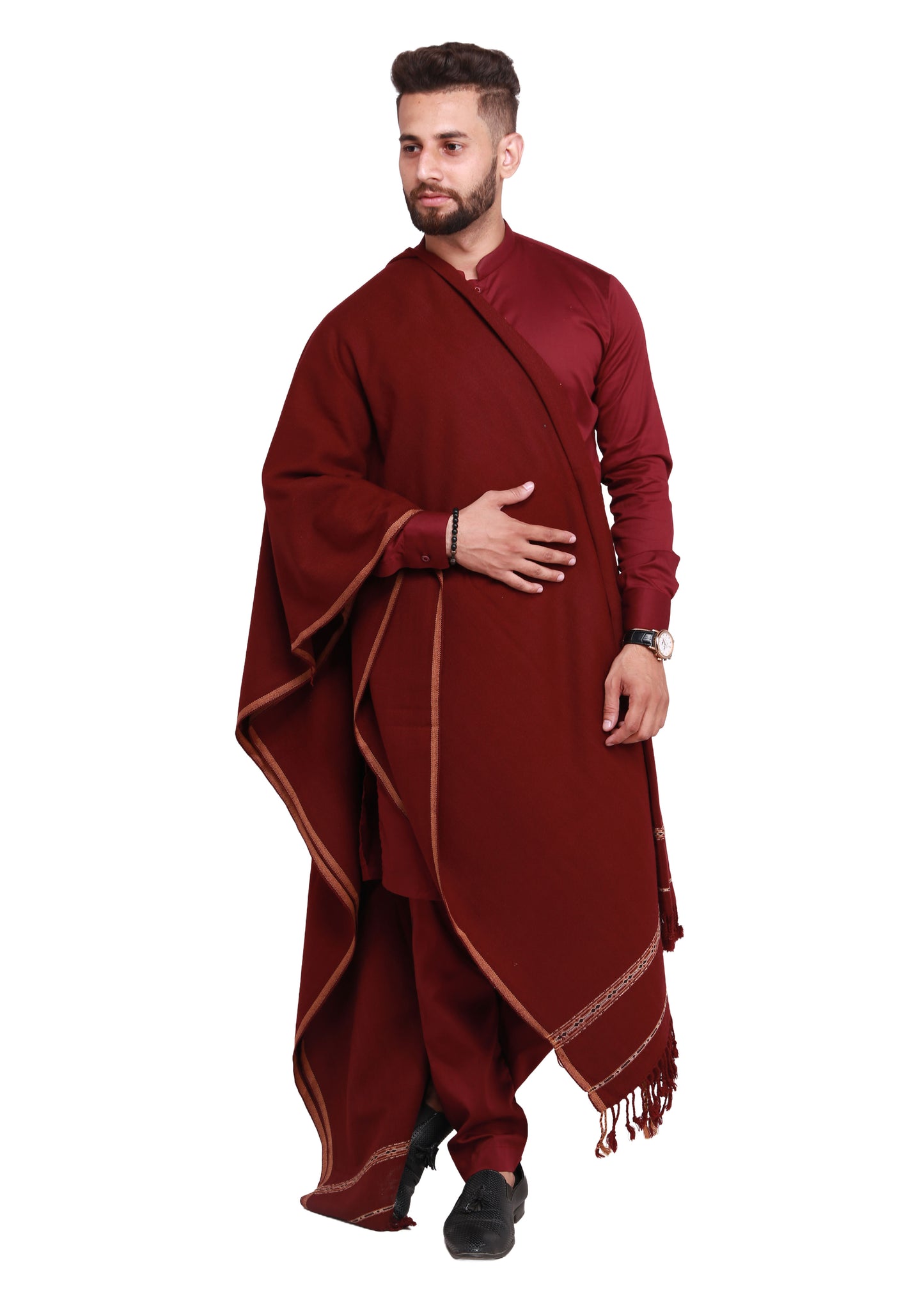 Pure Acrylic Woolen Solid Color Peshawari Dhussa Shawl For Men | Kamaal Khan Shawls