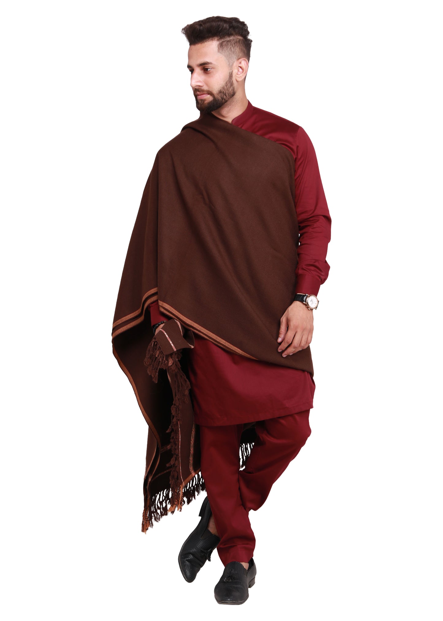 Pure Acrylic Woolen Solid Color Peshawari Dhussa Shawl For Men | Kamaal Khan Shawls