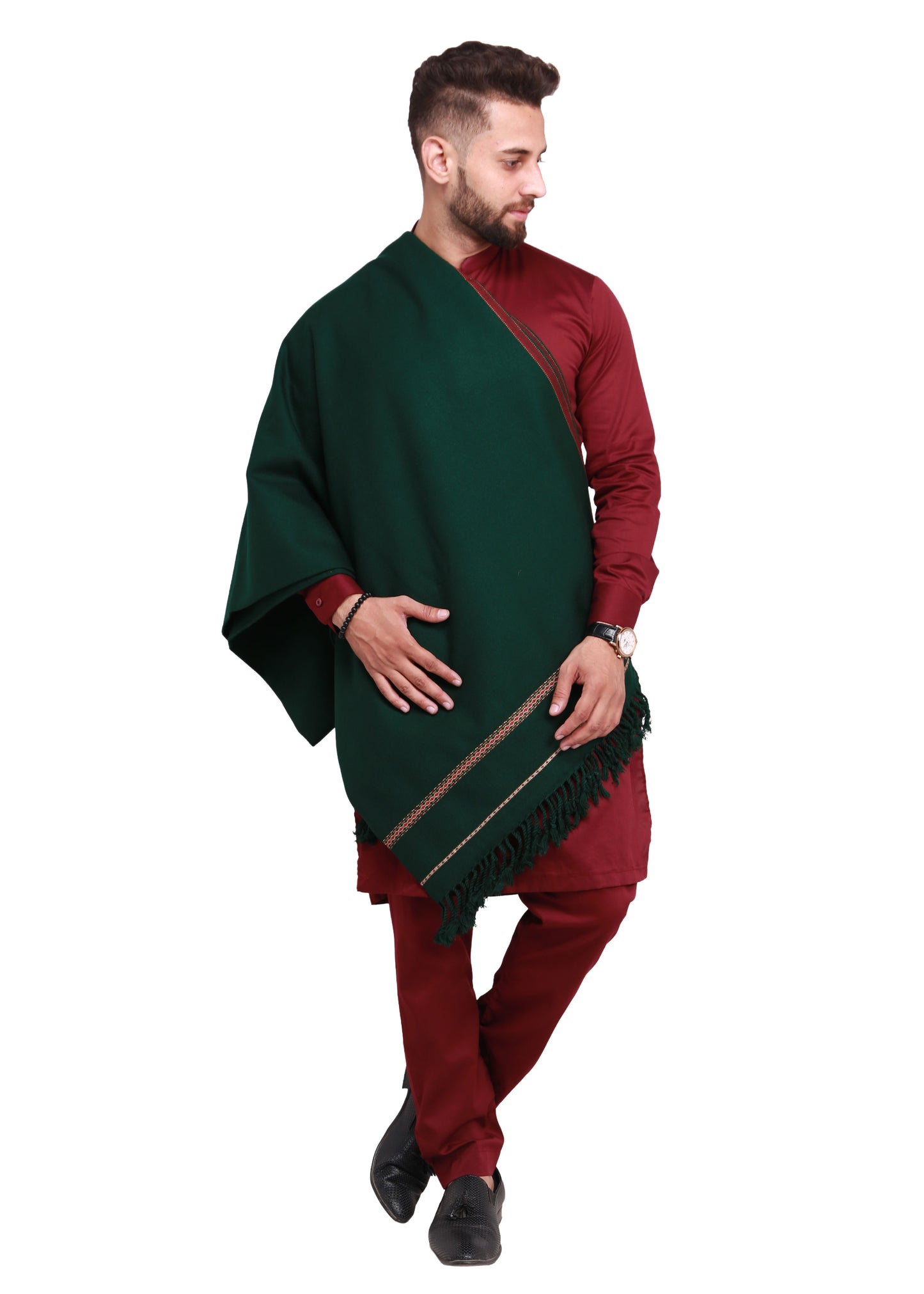 Pure Acrylic Woolen Solid Color Peshawari Dhussa Shawl For Men | Kamaal Khan Shawls