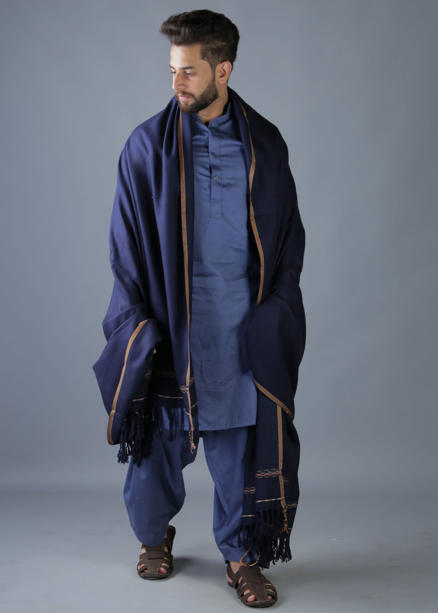 Pure Acrylic Woolen Solid Color Peshawari Dhussa Shawl For Men | Kamaal Khan Shawls