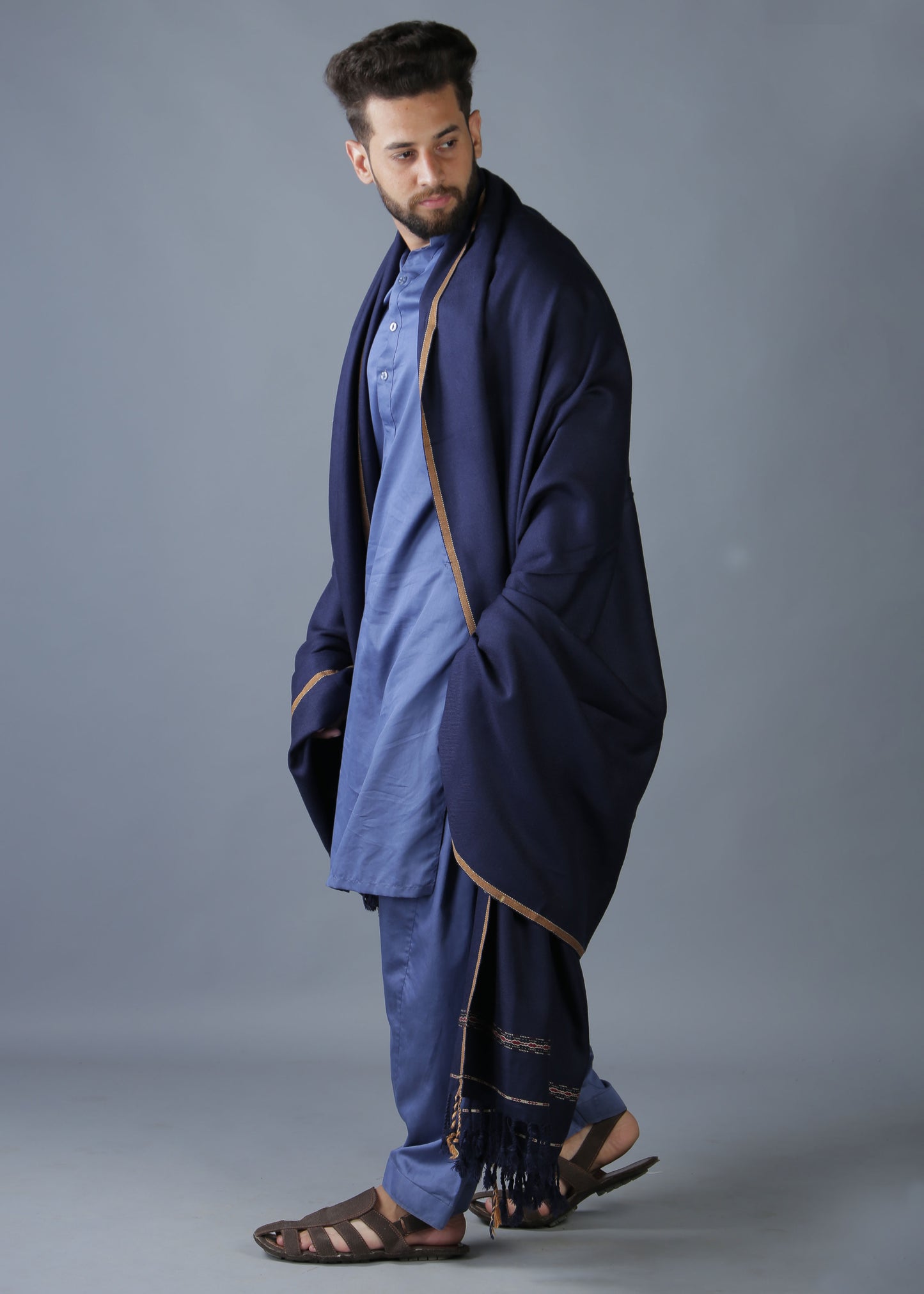 Pure Acrylic Woolen Solid Color Peshawari Dhussa Shawl For Men | Kamaal Khan Shawls
