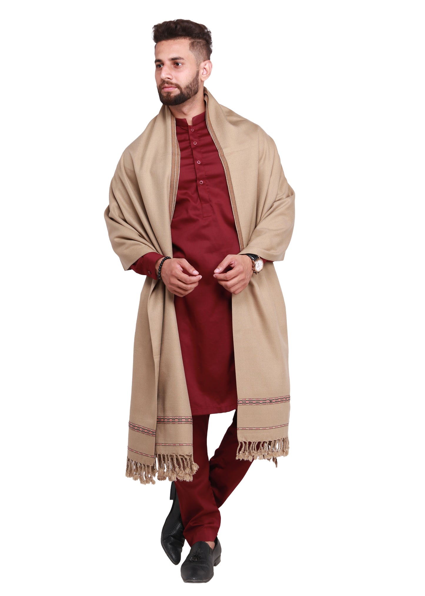 Pure Acrylic Woolen Solid Color Peshawari Dhussa Shawl For Men | Kamaal Khan Shawls