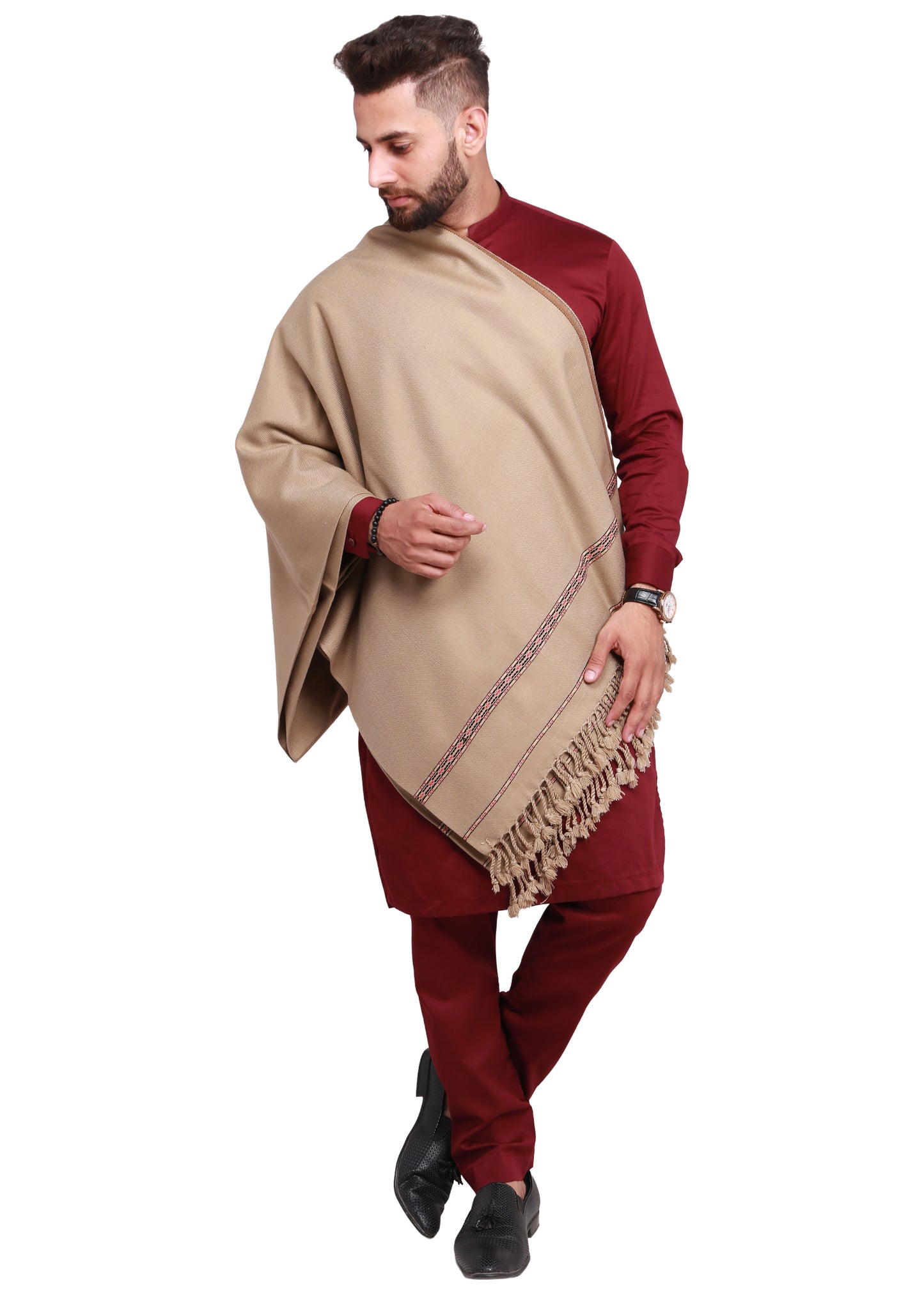 Pure Acrylic Woolen Solid Color Peshawari Dhussa Shawl For Men | Kamaal Khan Shawls