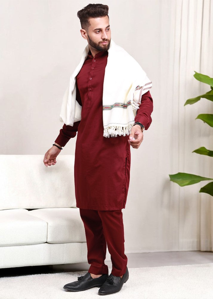 Pure Acrylic Woolen Solid Color Peshawari Dhussa Shawl For Men | Kamaal Khan Shawls