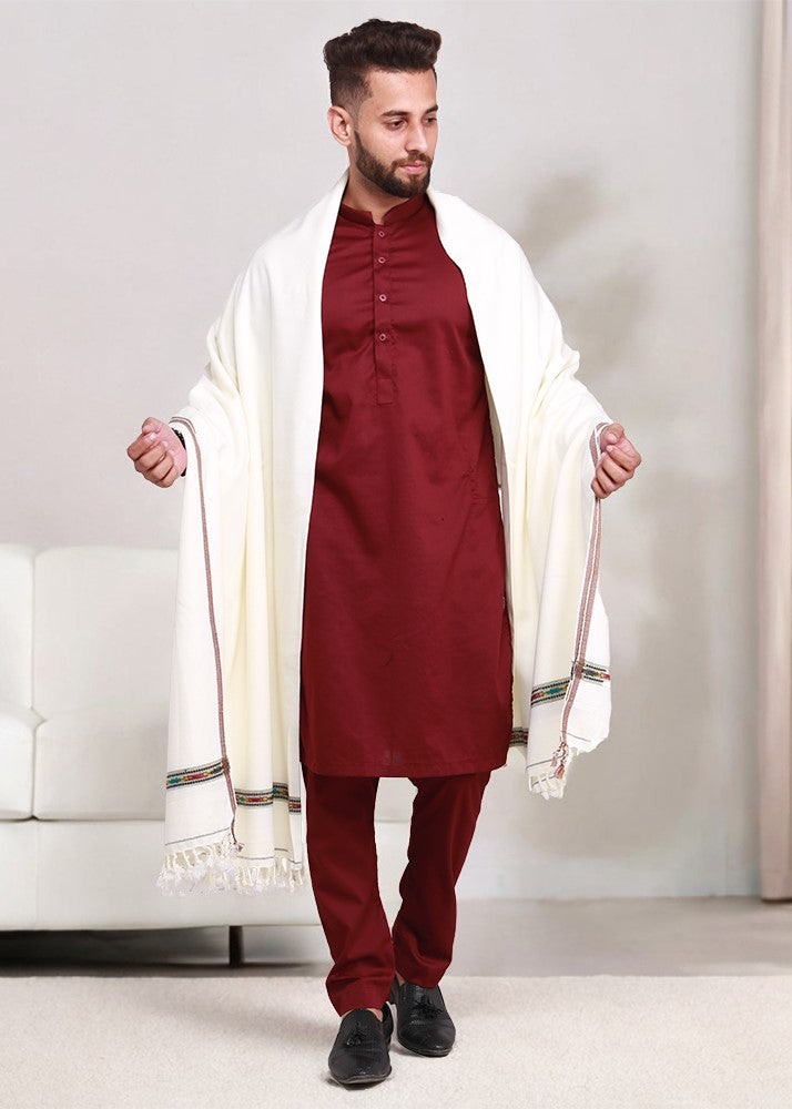 Pure Acrylic Woolen Solid Color Peshawari Dhussa Shawl For Men | Kamaal Khan Shawls