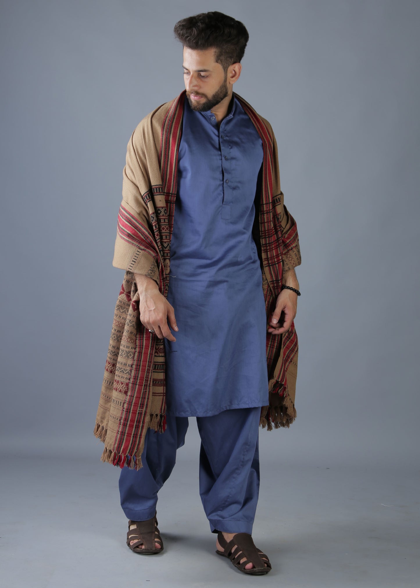 Regal Elegance: Colorful Hyderabadi Tharri Wadera Shawl for Men