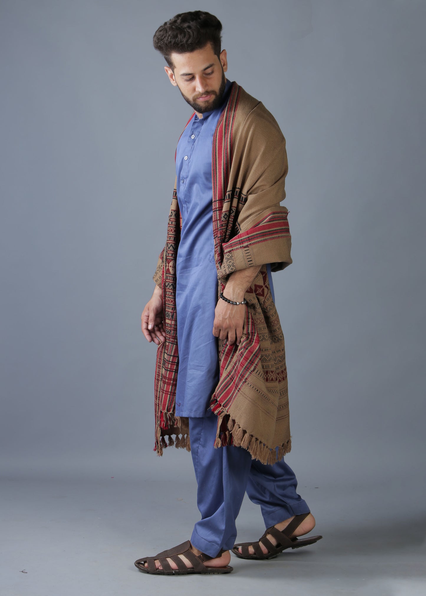 Regal Elegance: Colorful Hyderabadi Tharri Wadera Shawl for Men