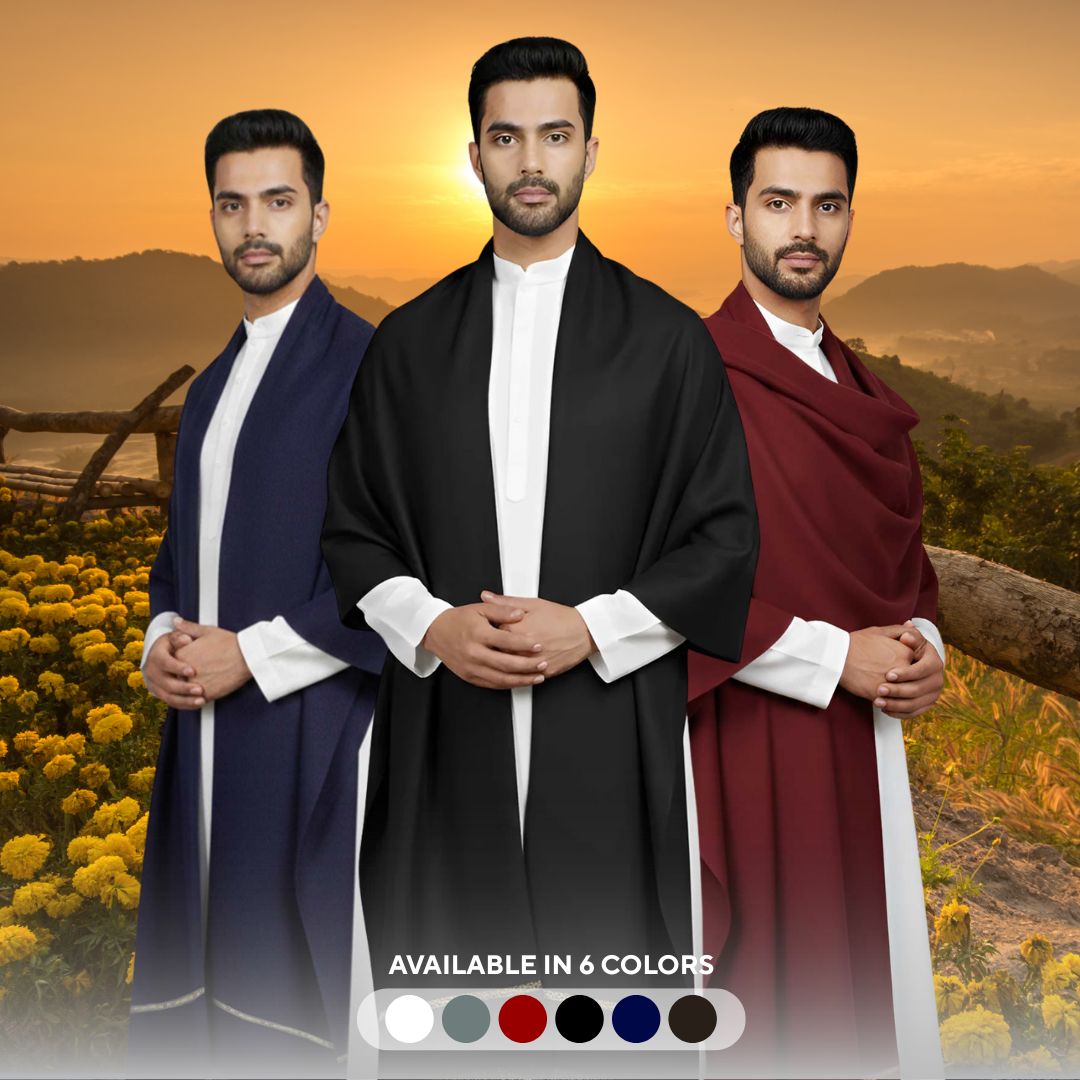 Pure Woolen Kashmiri Dhussa Shawl for Men - Multicolor Stripe Elegance