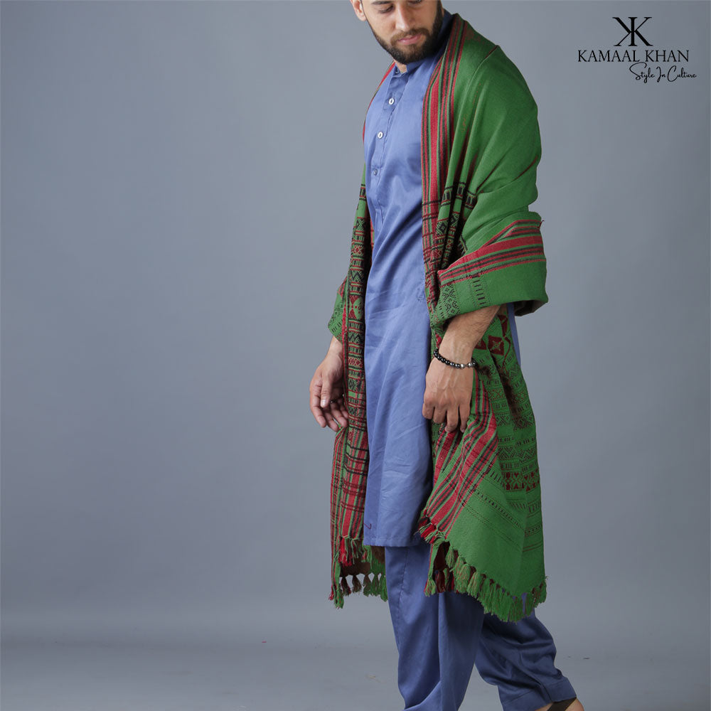 Regal Elegance: Colorful Hyderabadi Tharri Wadera Shawl for Men