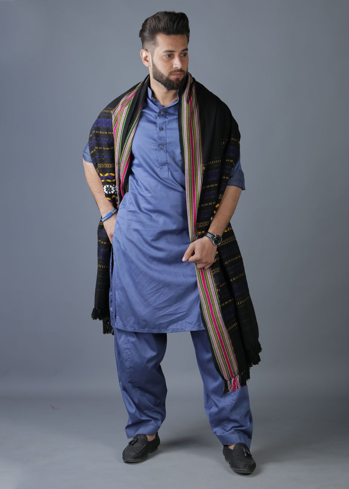 Hyderabadi Wadera Shawl: Elegance Meets Comfort in Multi-Color (Black Base)