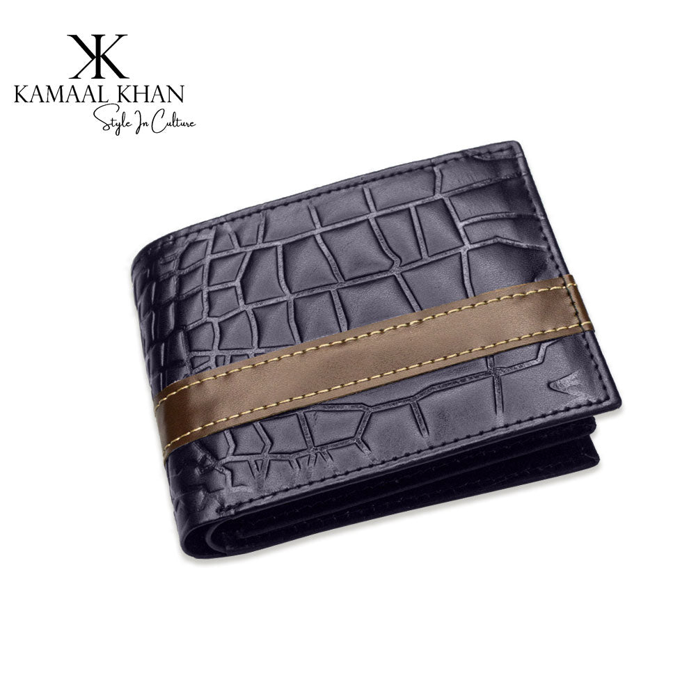 Kamaal Khan Men's Crocodile Embossed Leather Bi-Fold Wallet (Compact)