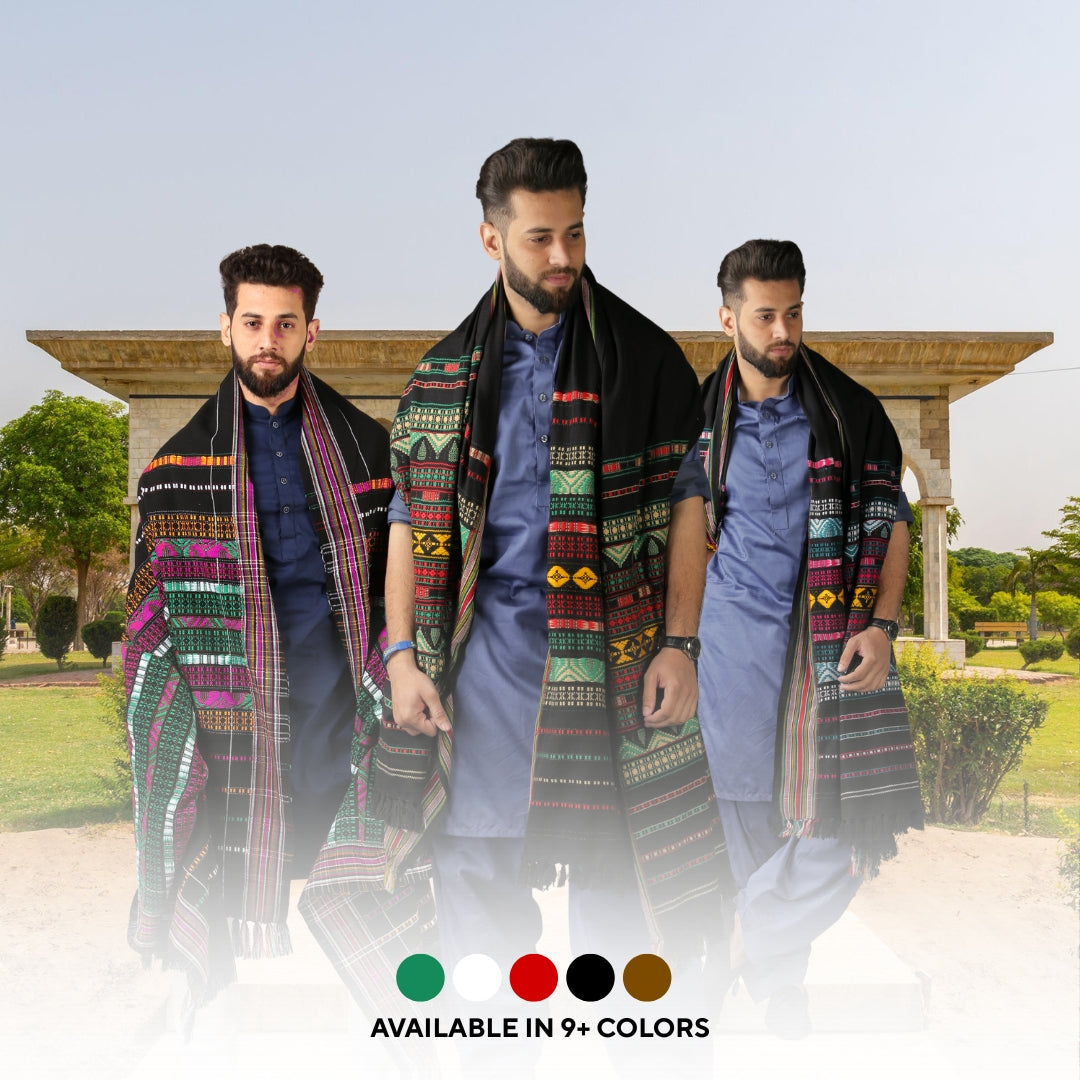 Multani Majesty: King-Sized Colorful Tharri Wadera Shawl for Men by Kamaal Khan
