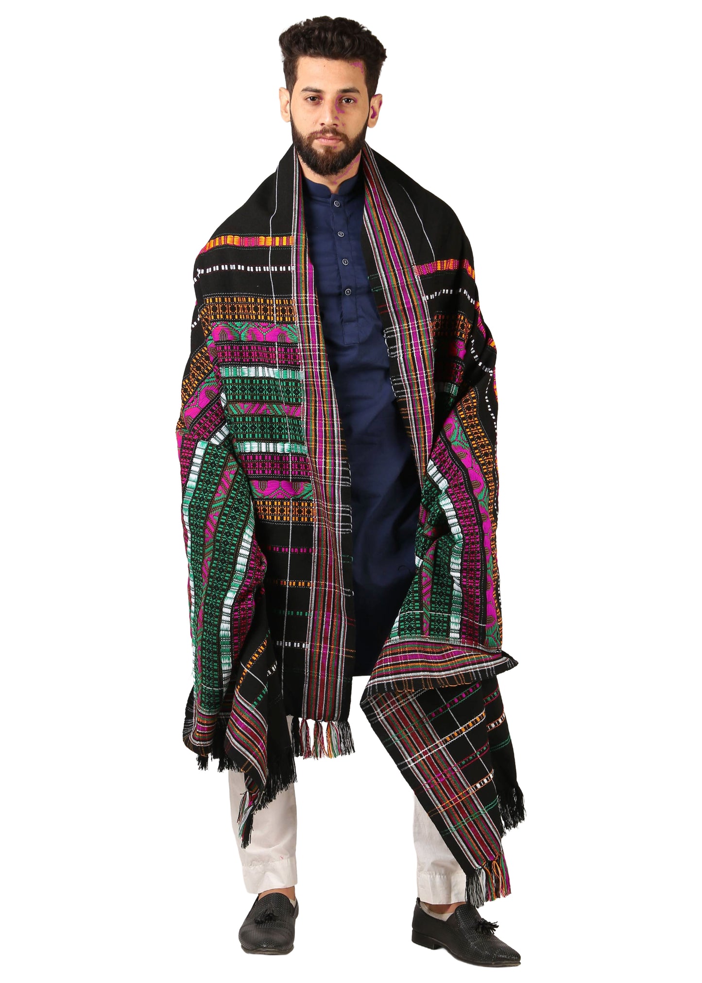 Multani Majesty: King-Sized Colorful Tharri Wadera Shawl for Men by Kamaal Khan