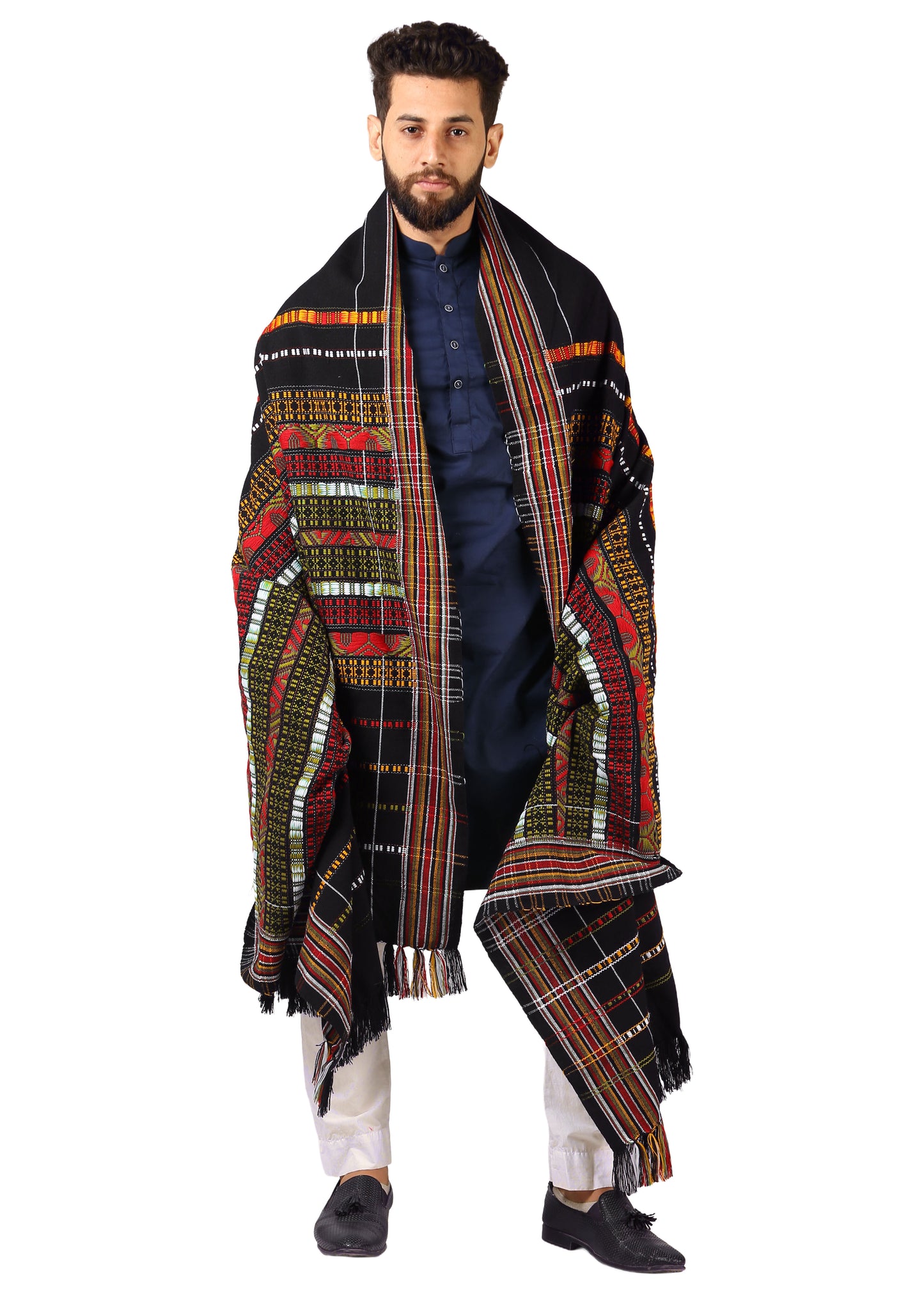 Multani Majesty: King-Sized Colorful Tharri Wadera Shawl for Men by Kamaal Khan