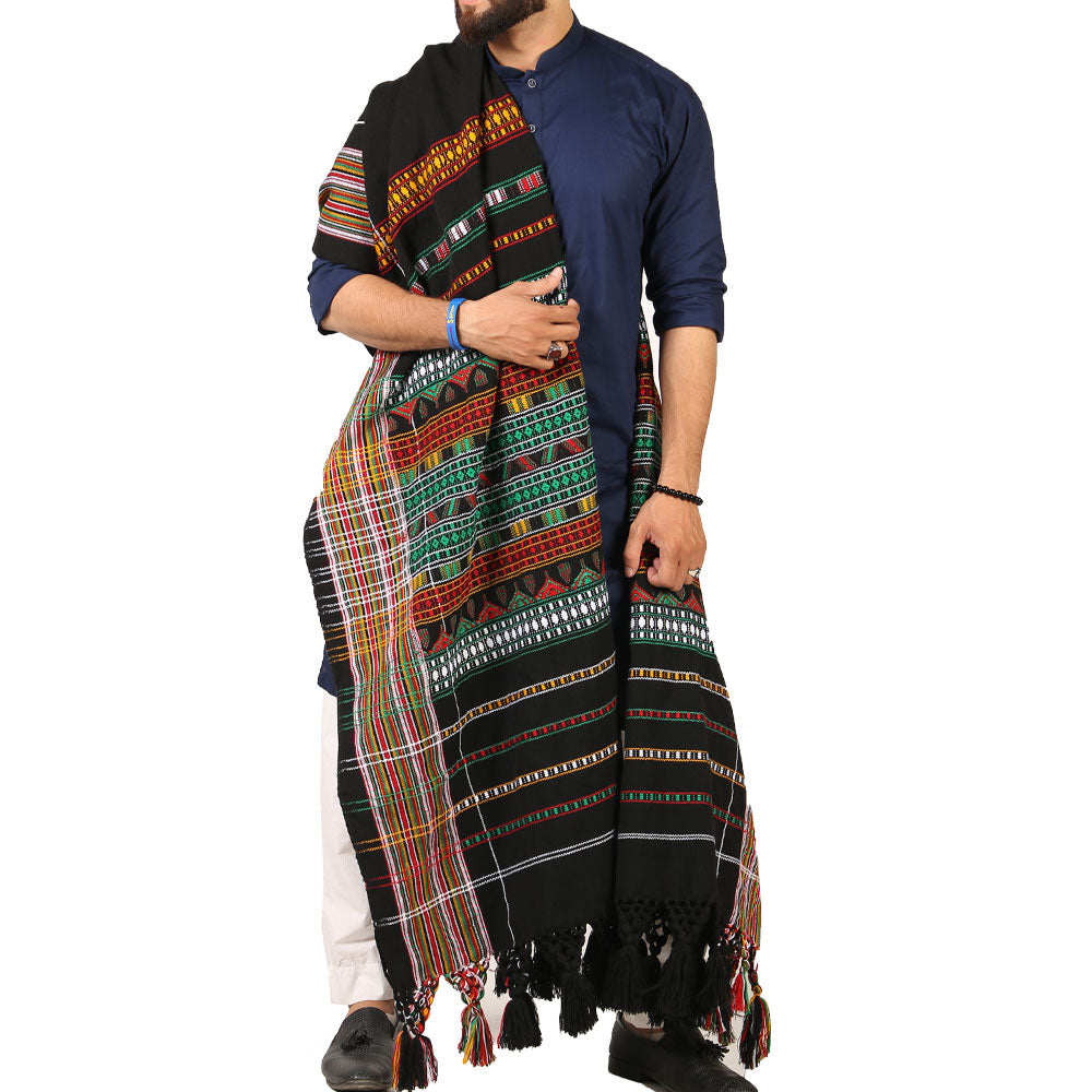 Exquisite Multani Multicolor Tharri Wadera Shawl for Men | Jumbo Size