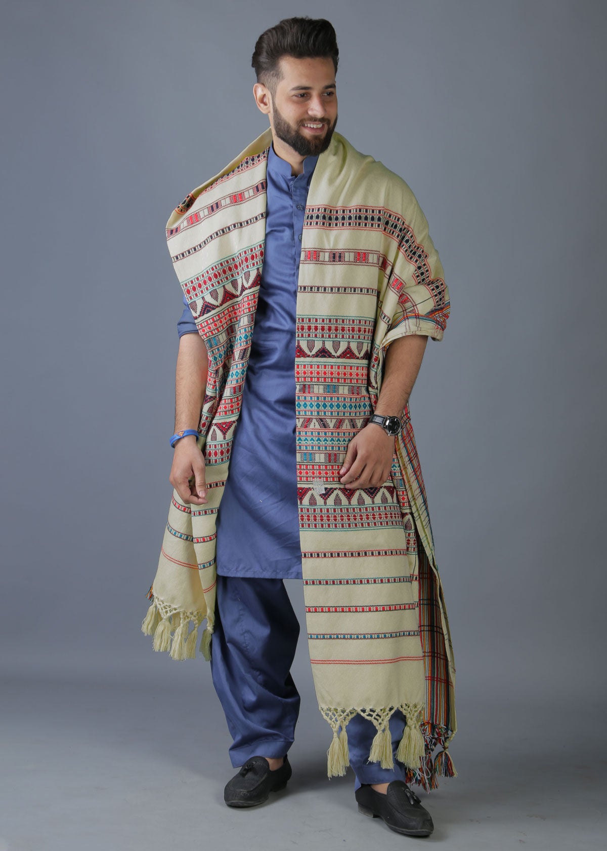 Exquisite Multani Multicolor Tharri Wadera Shawl for Men | Jumbo Size