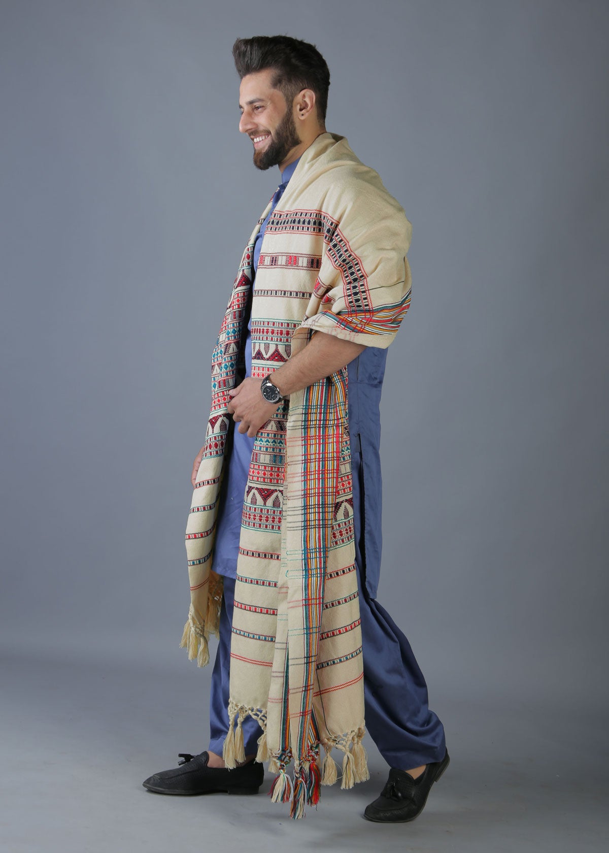 Exquisite Multani Multicolor Tharri Wadera Shawl for Men | Jumbo Size