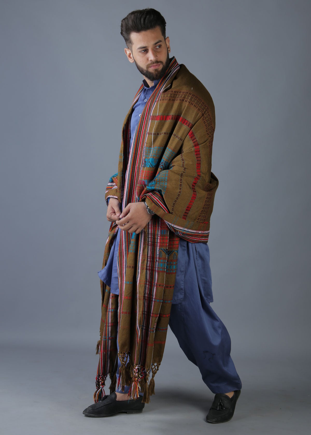 Exquisite Multani Multicolor Tharri Wadera Shawl for Men | Jumbo Size