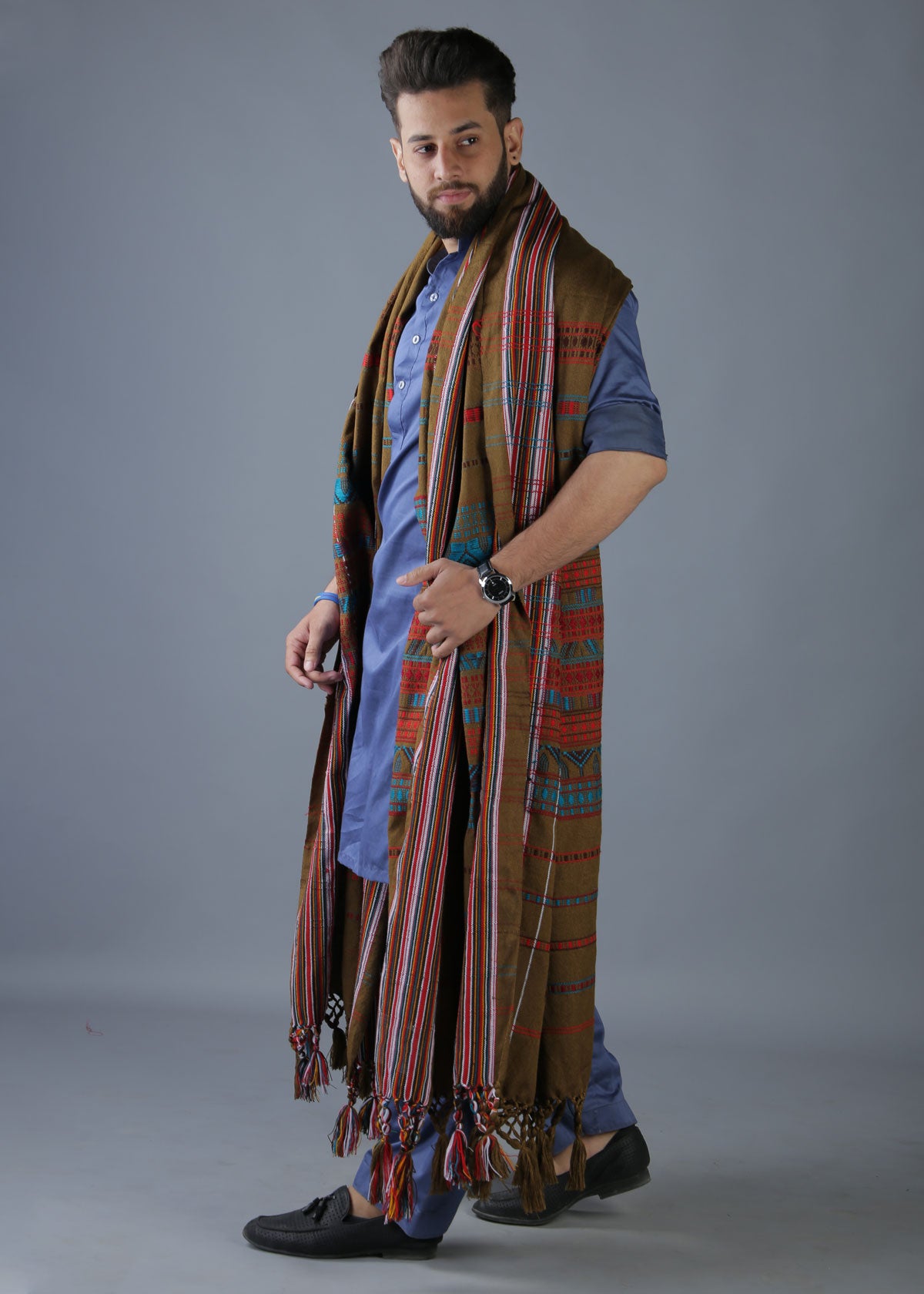 Exquisite Multani Multicolor Tharri Wadera Shawl for Men | Jumbo Size