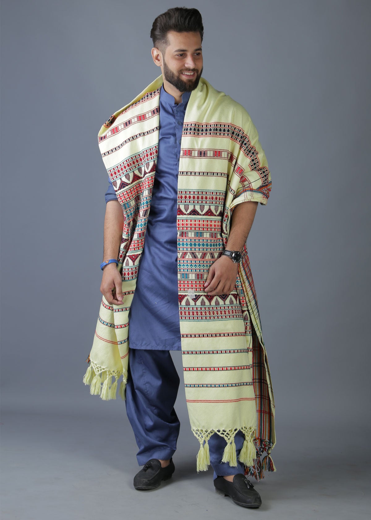 Exquisite Multani Multicolor Tharri Wadera Shawl for Men | Jumbo Size