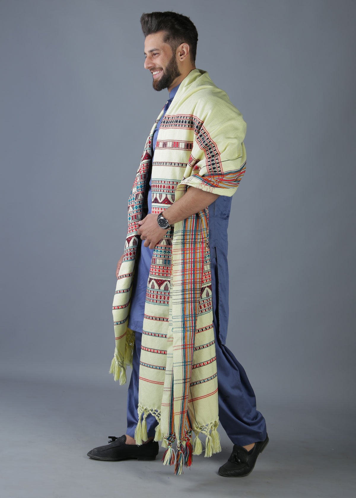 Exquisite Multani Multicolor Tharri Wadera Shawl for Men | Jumbo Size