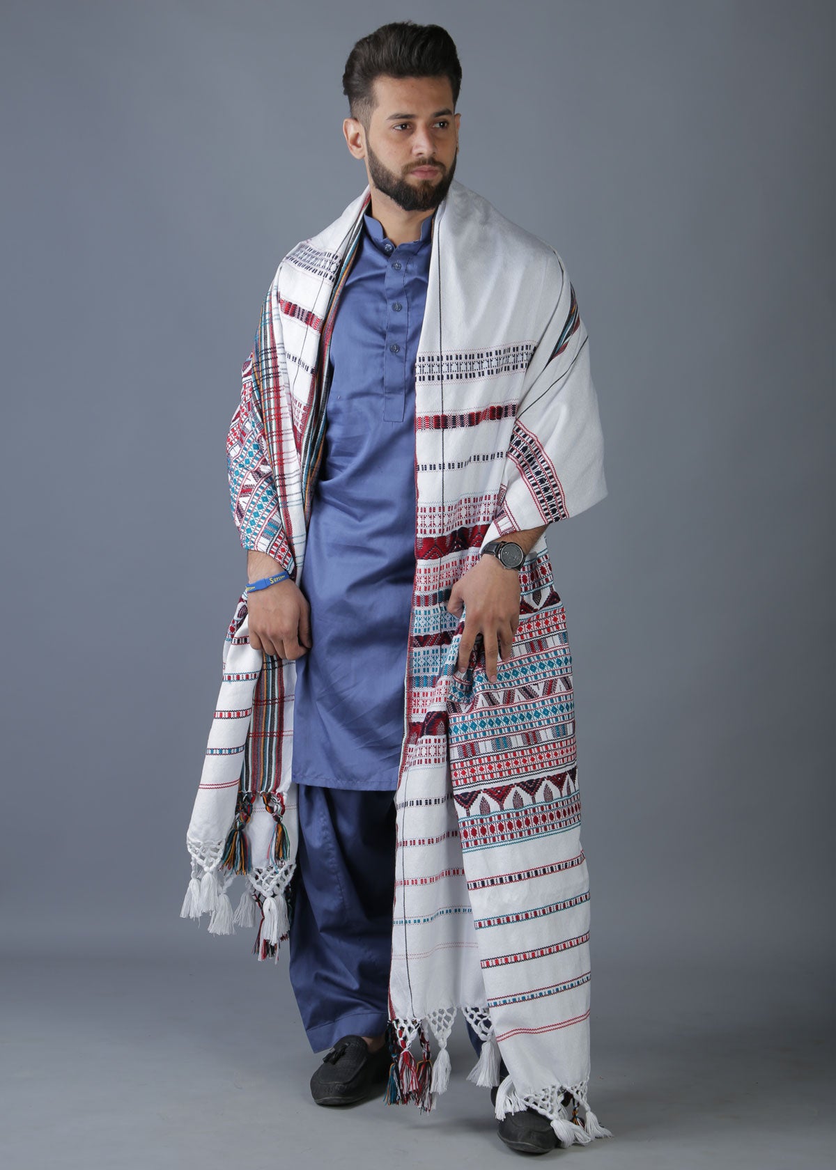 Exquisite Multani Multicolor Tharri Wadera Shawl for Men | Jumbo Size
